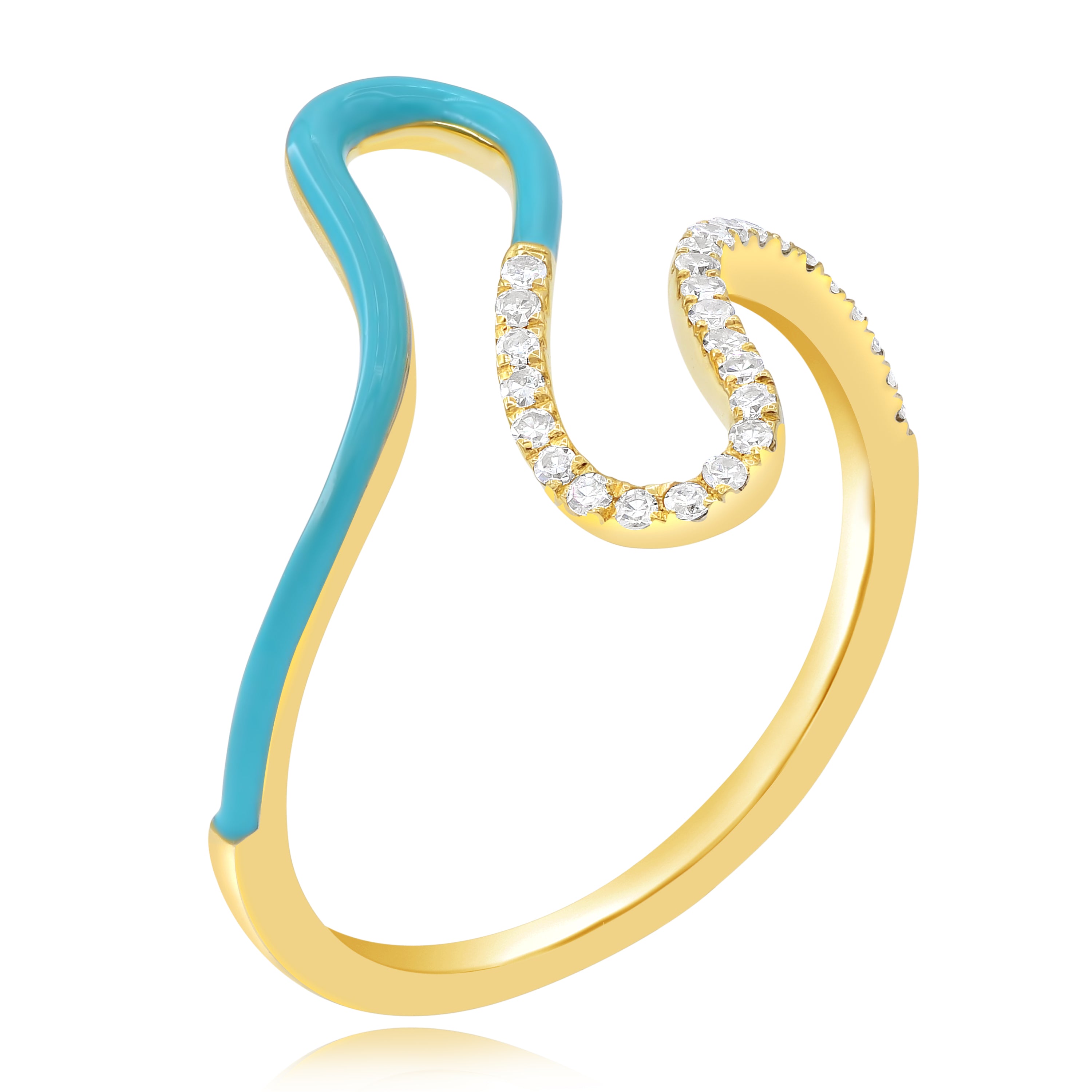 0.15 ct. Diamond 14K Yellow Gold Turquoise Enamel Wave Ring