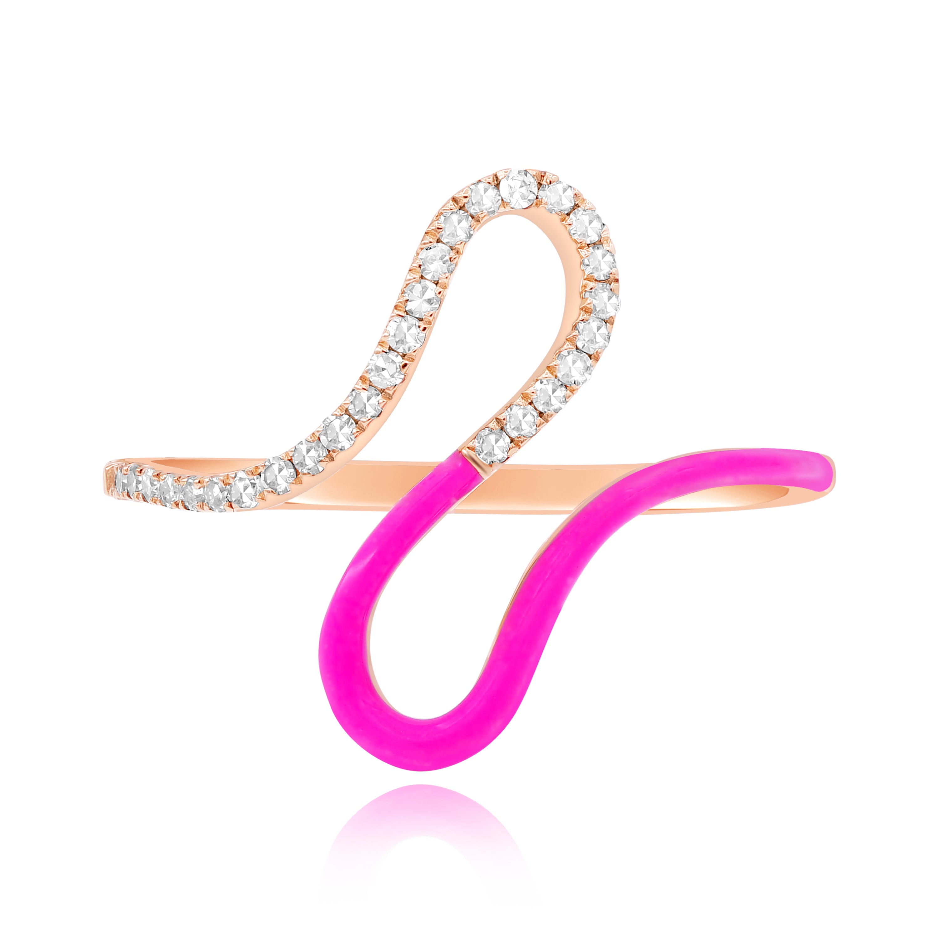 0.15 ct. Diamond 14K Rose Gold Pink Enamel Wave Ring