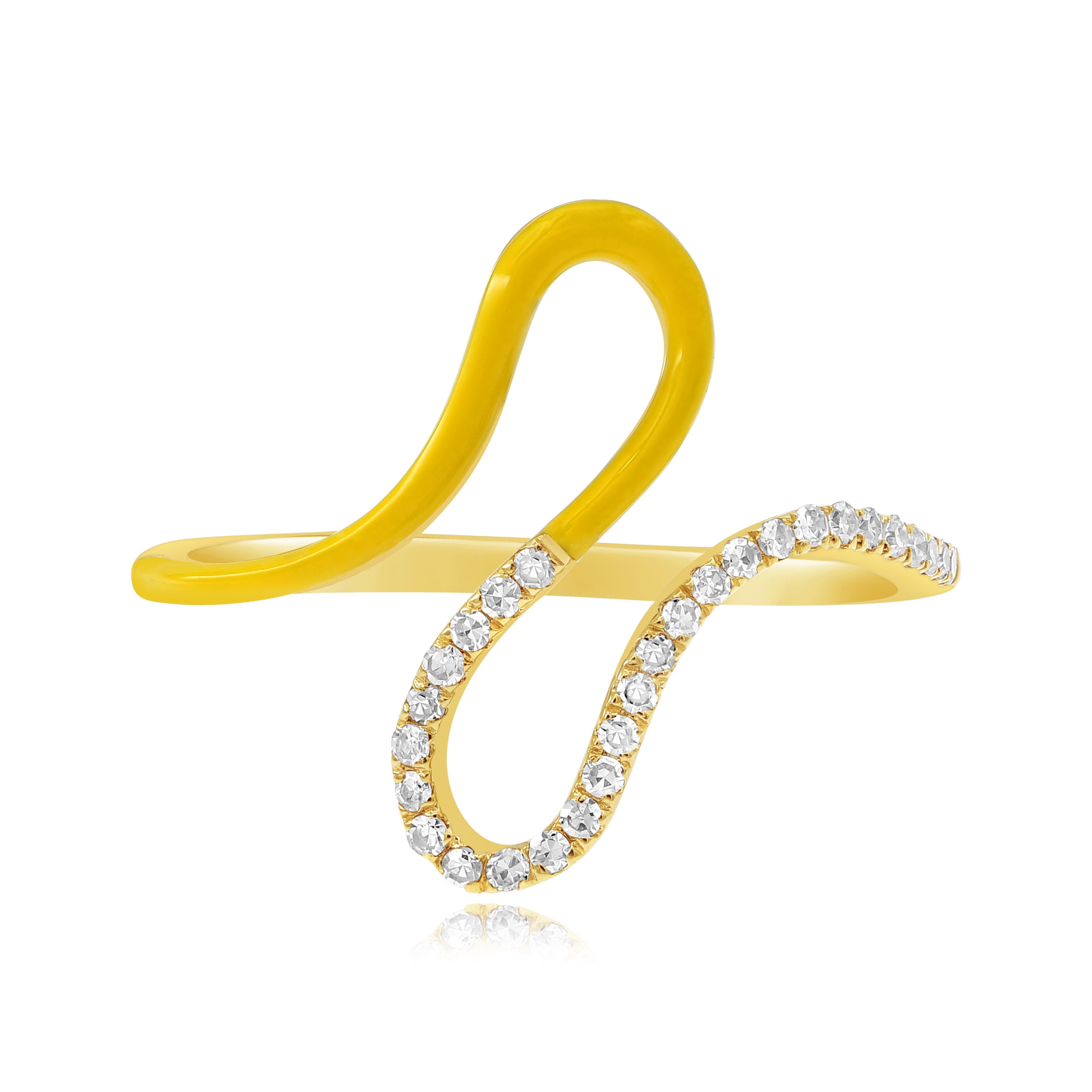 0.15 ct. Diamond 14K Yellow Gold Yellow Enamel Wave Ring