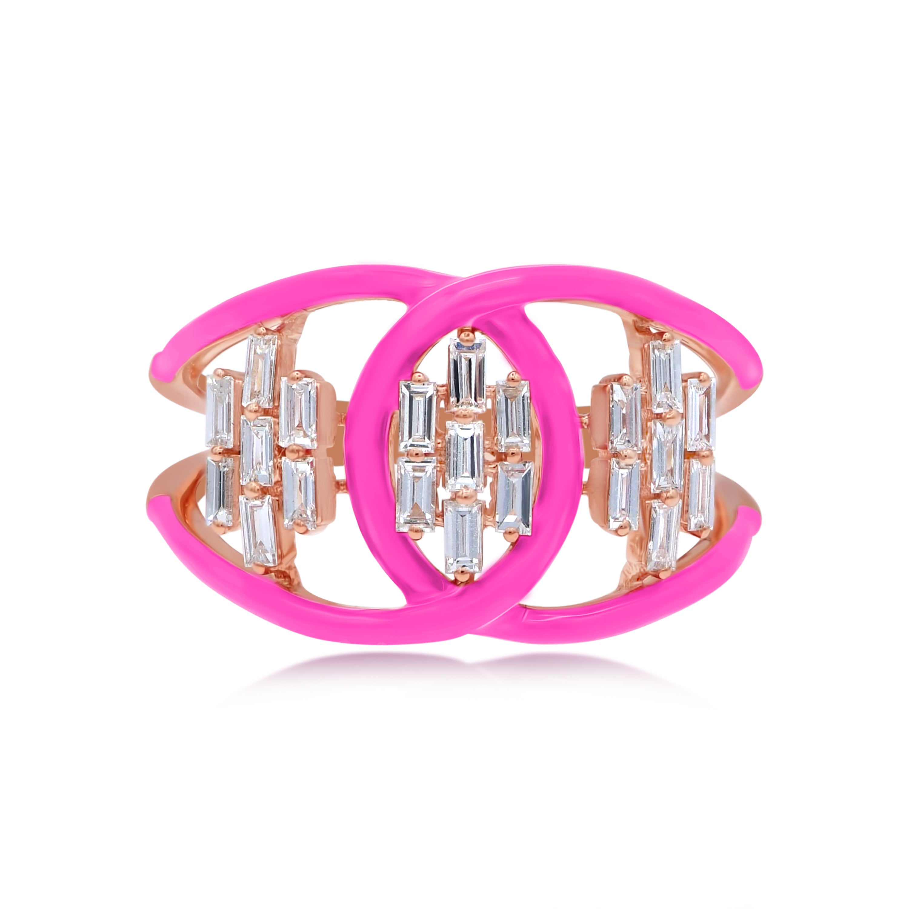 0.45 ct. Diamond 14K Rose Gold Pink Enamel Crisscross Intertwined Shank Ring