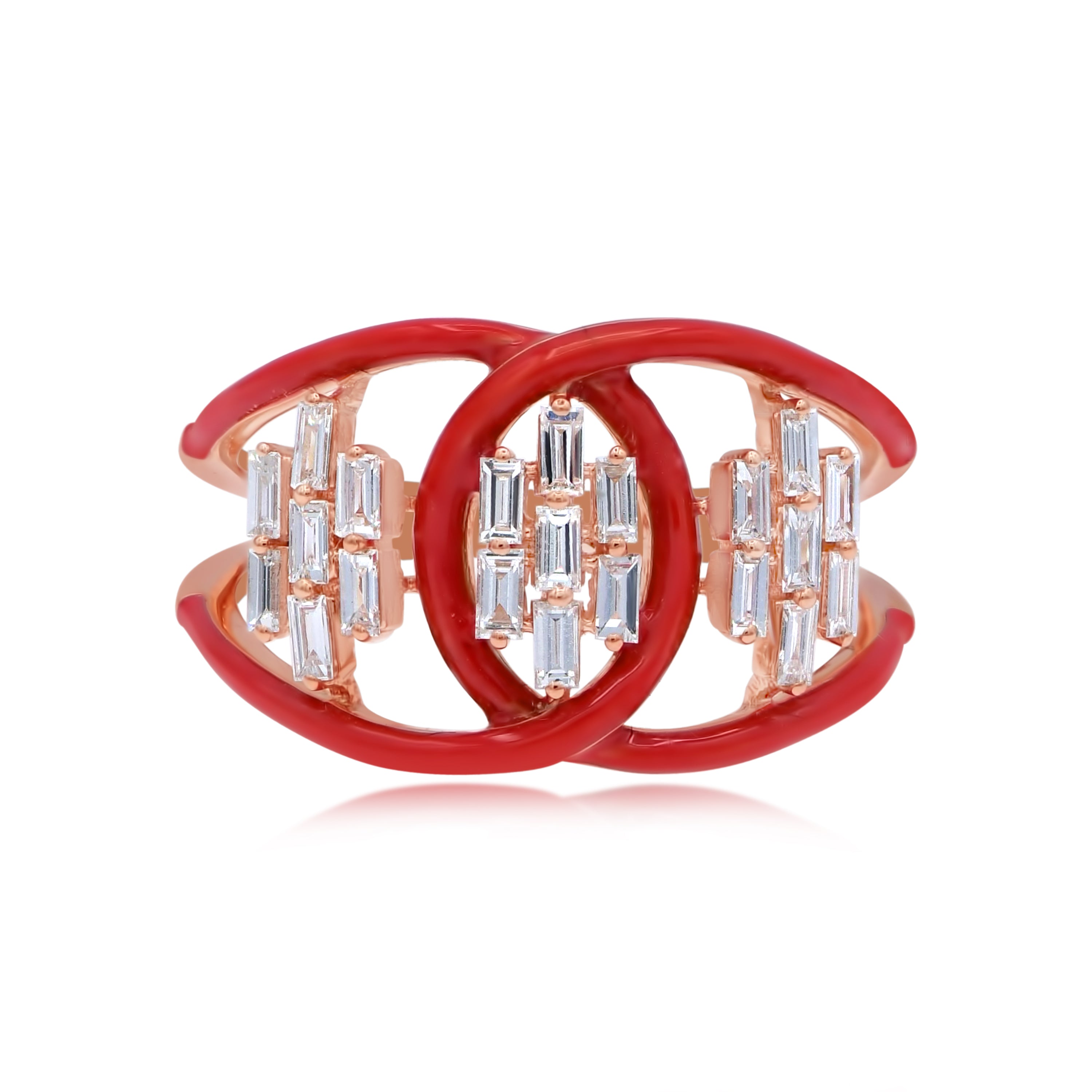 0.45 ct. Diamond 14K Rose Gold Red Enamel Crisscross Intertwined Shank Ring