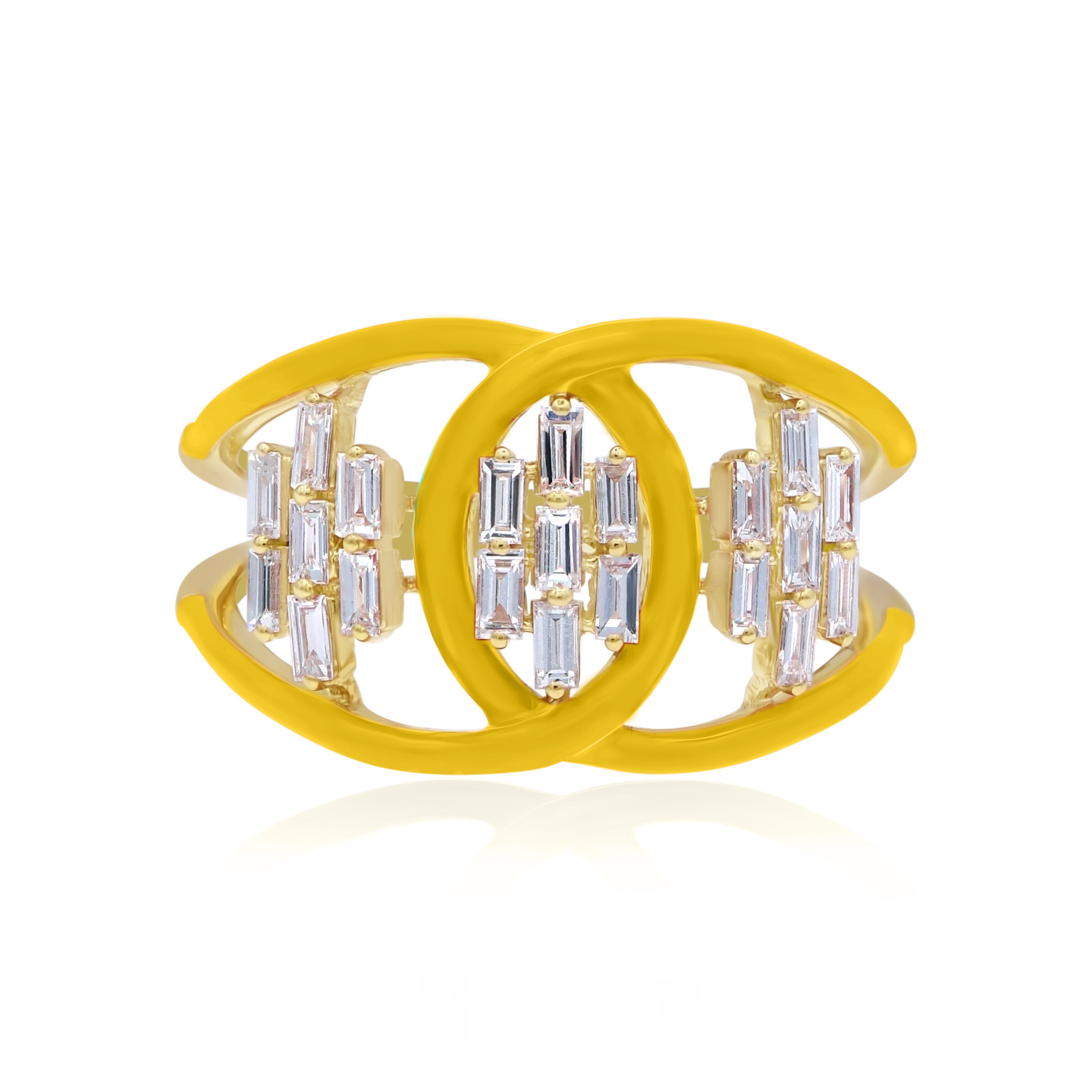 0.46 ct. Diamond 14K Yellow Gold Yellow Enamel Crisscross Intertwined Shank Ring