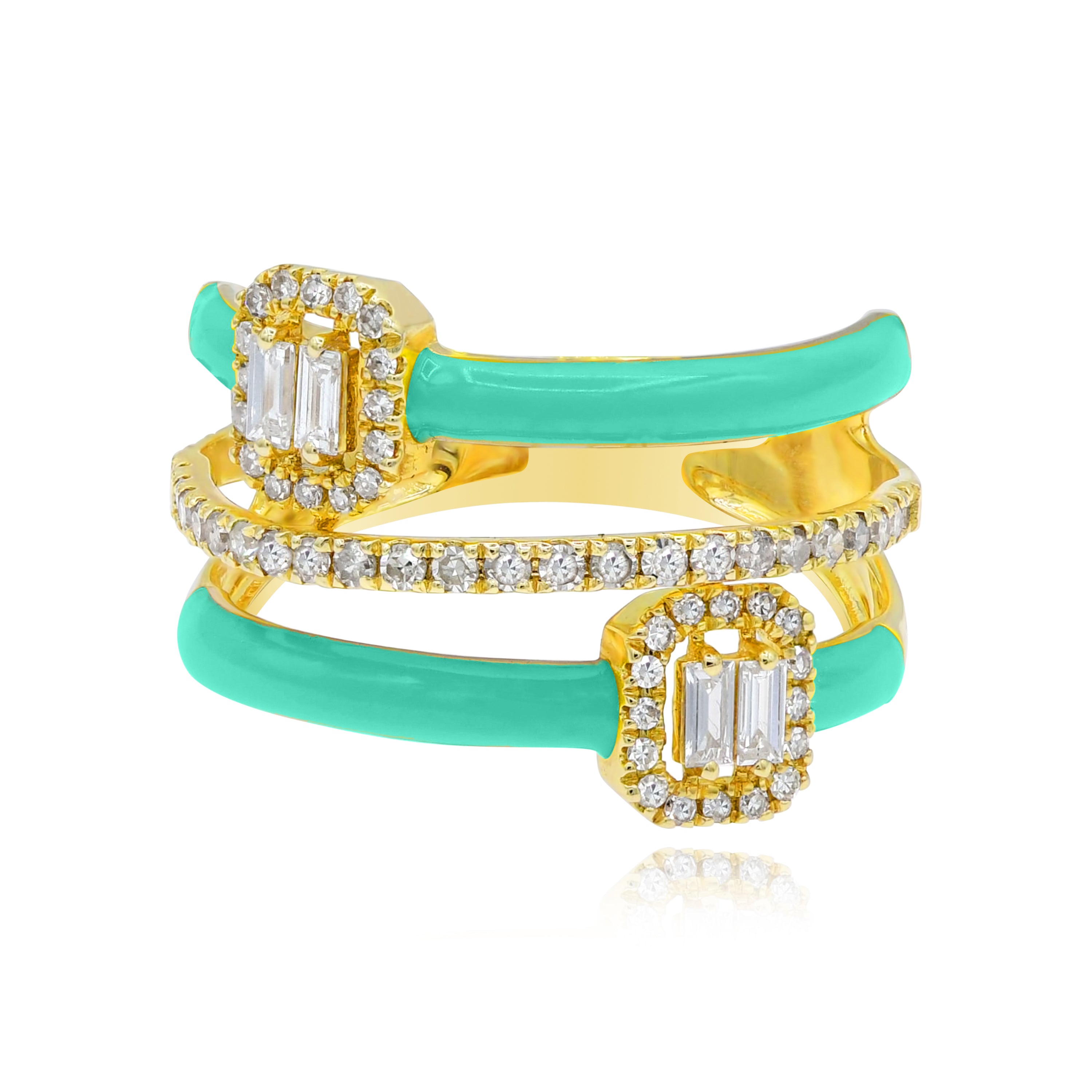 0.52 ct. Diamond 14K Yellow Gold Turquoise Enamel Open Shank Ring