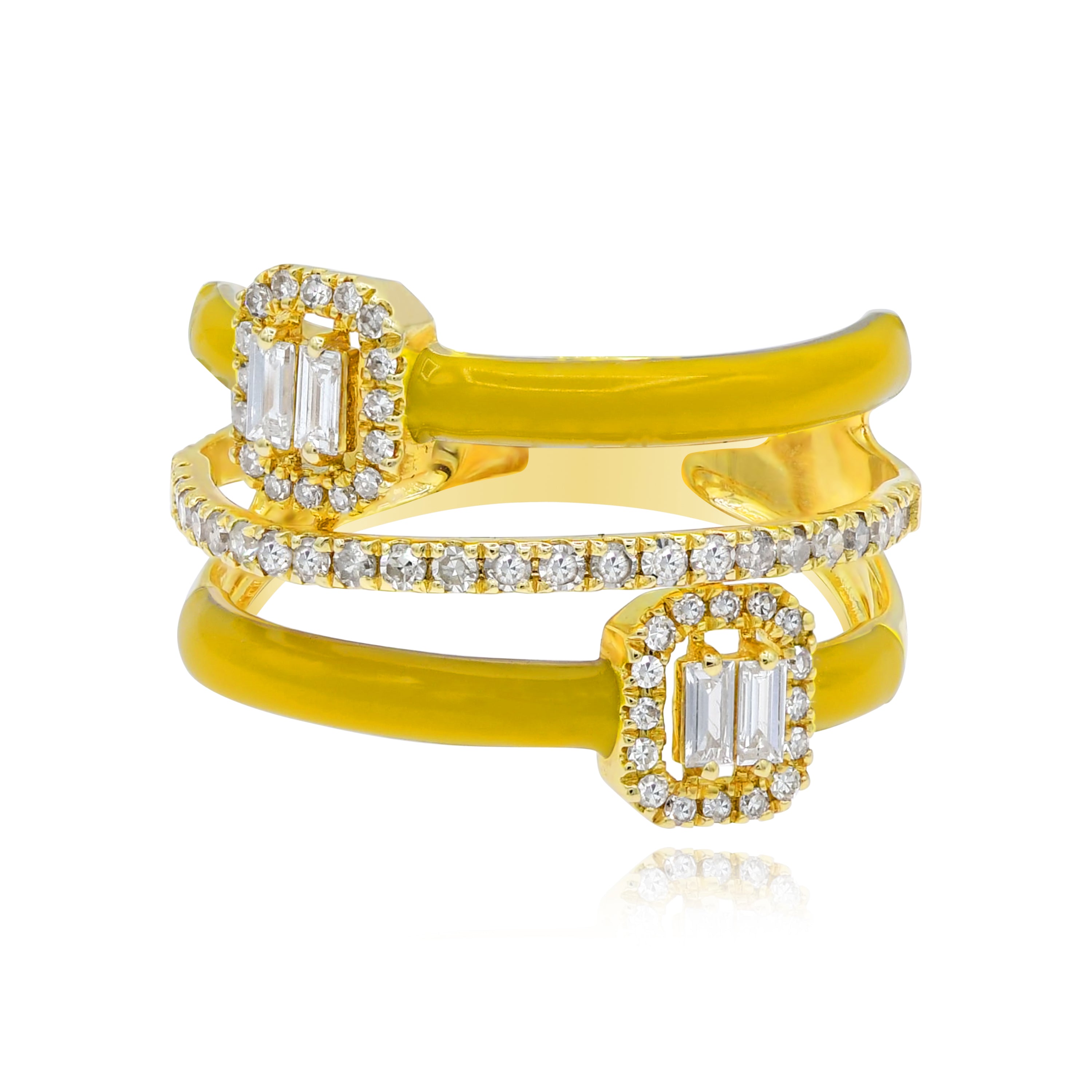 0.51 ct. Diamond 14K Yellow Gold Yellow Enamel Open Shank Ring