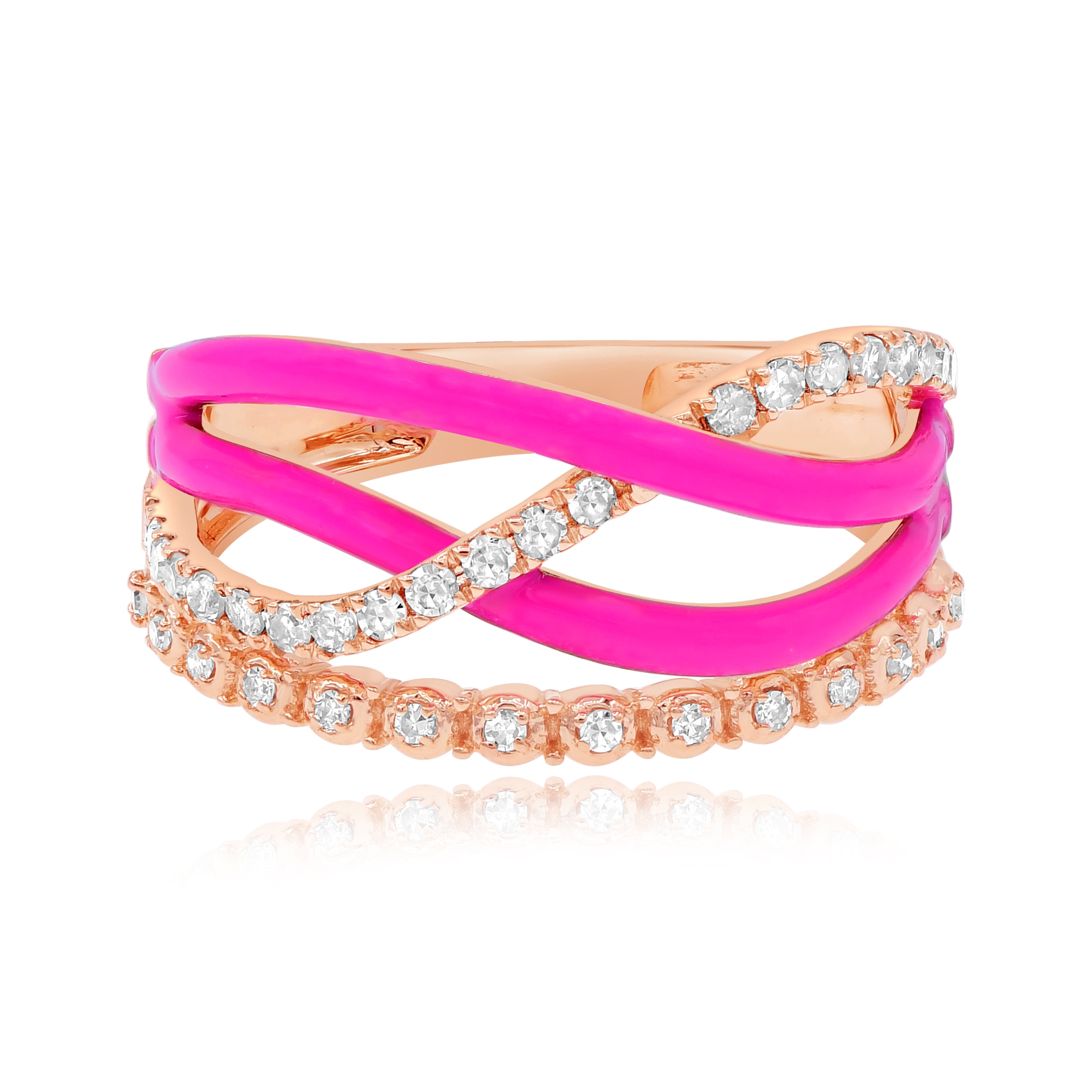 0.31 ct. Diamond 14K Rose Gold Pink Enamel Wide Open Statement Ring