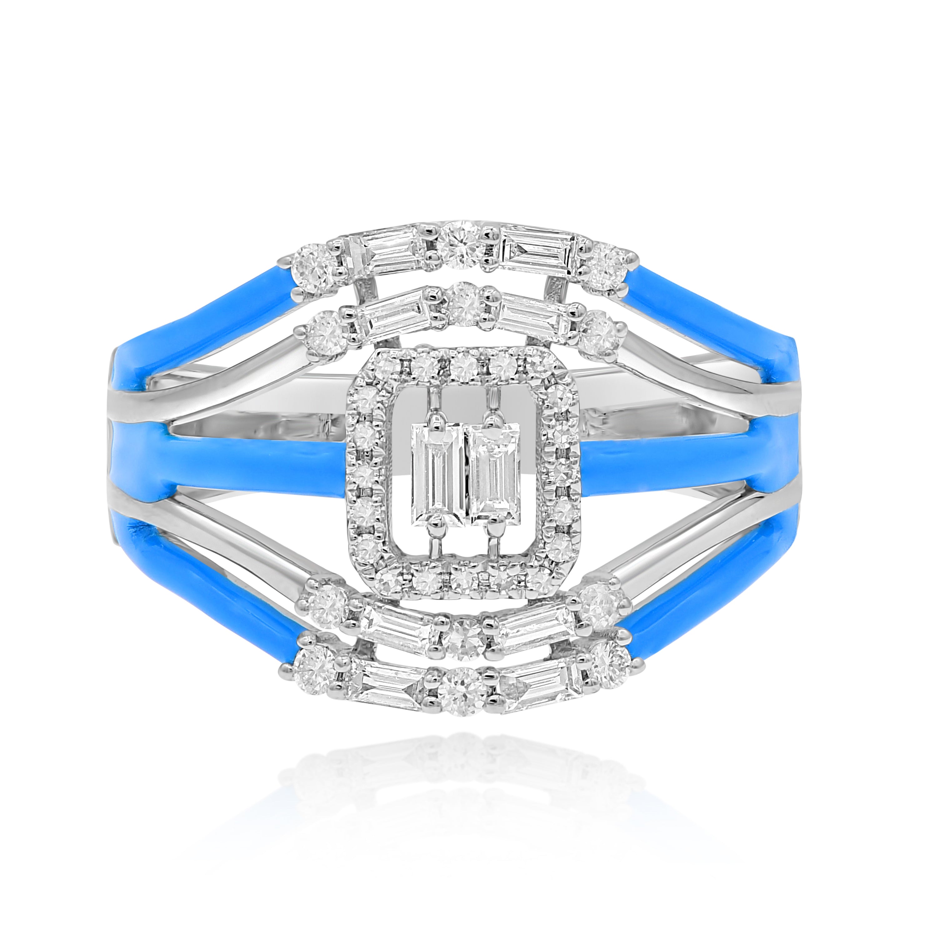0.49 ct. Diamond 14K White Gold Blue Enamel Multi-Row Open Shank Ring