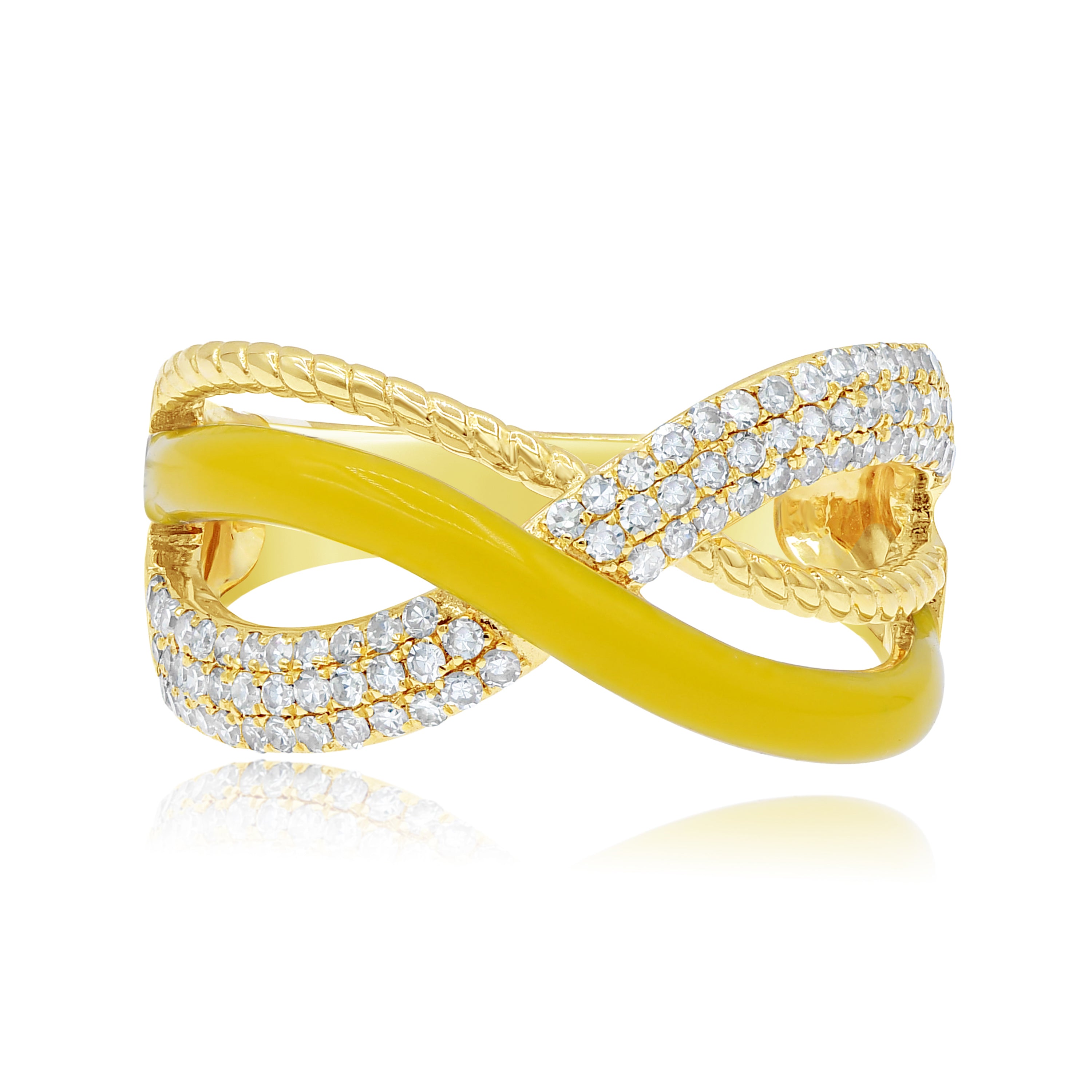 0.46 ct. Diamond 14K Yellow Gold Yellow Enamel Crisscross Infinity Ring