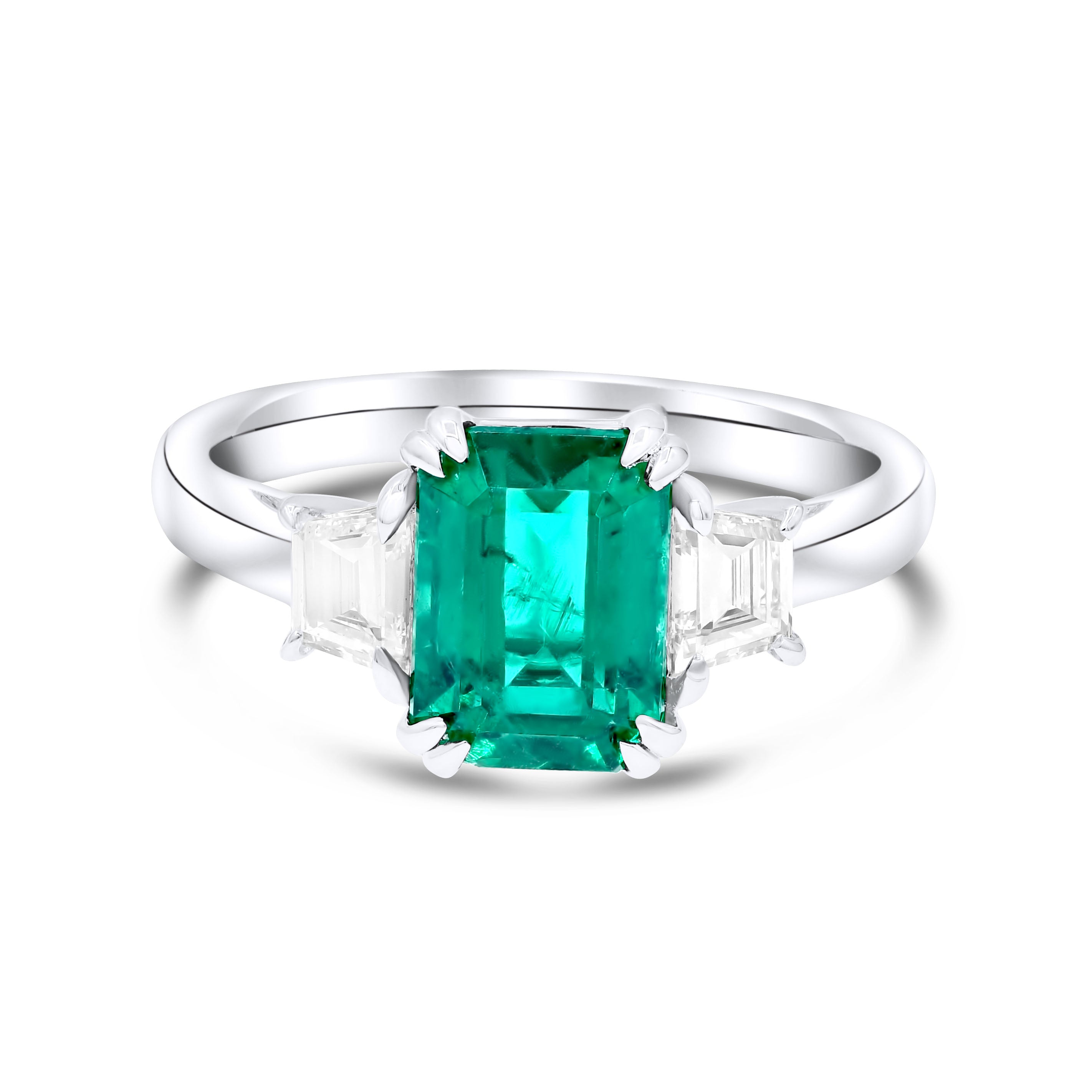 2.13 ct. Emerald & 0.47 ct. Diamond 18K White Gold Engagement Ring