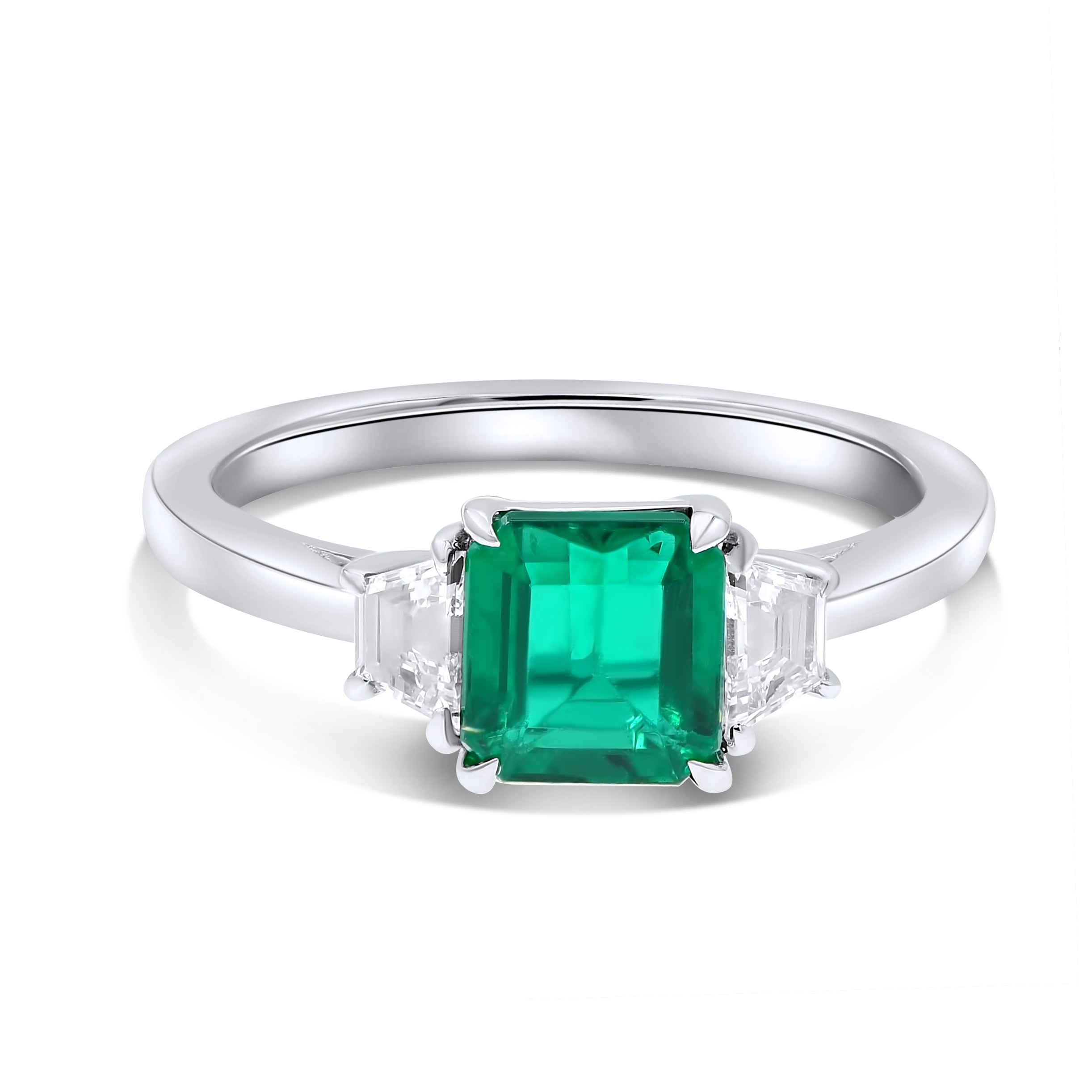 1.27 ct. Emerald & 0.31 ct. Diamond 18K White Gold Engagement Ring