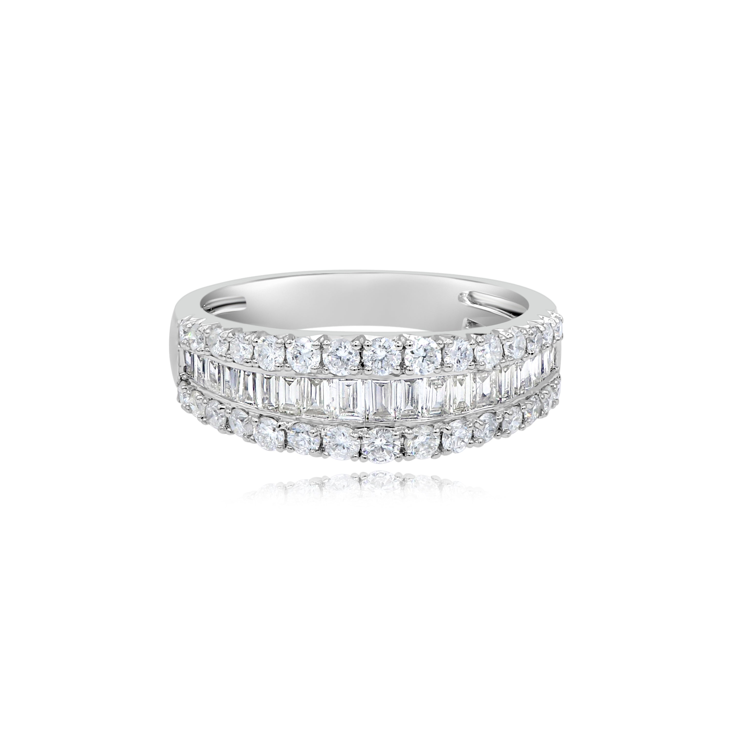 1.19 ct. Diamond 14K White Gold Triple Rows Band