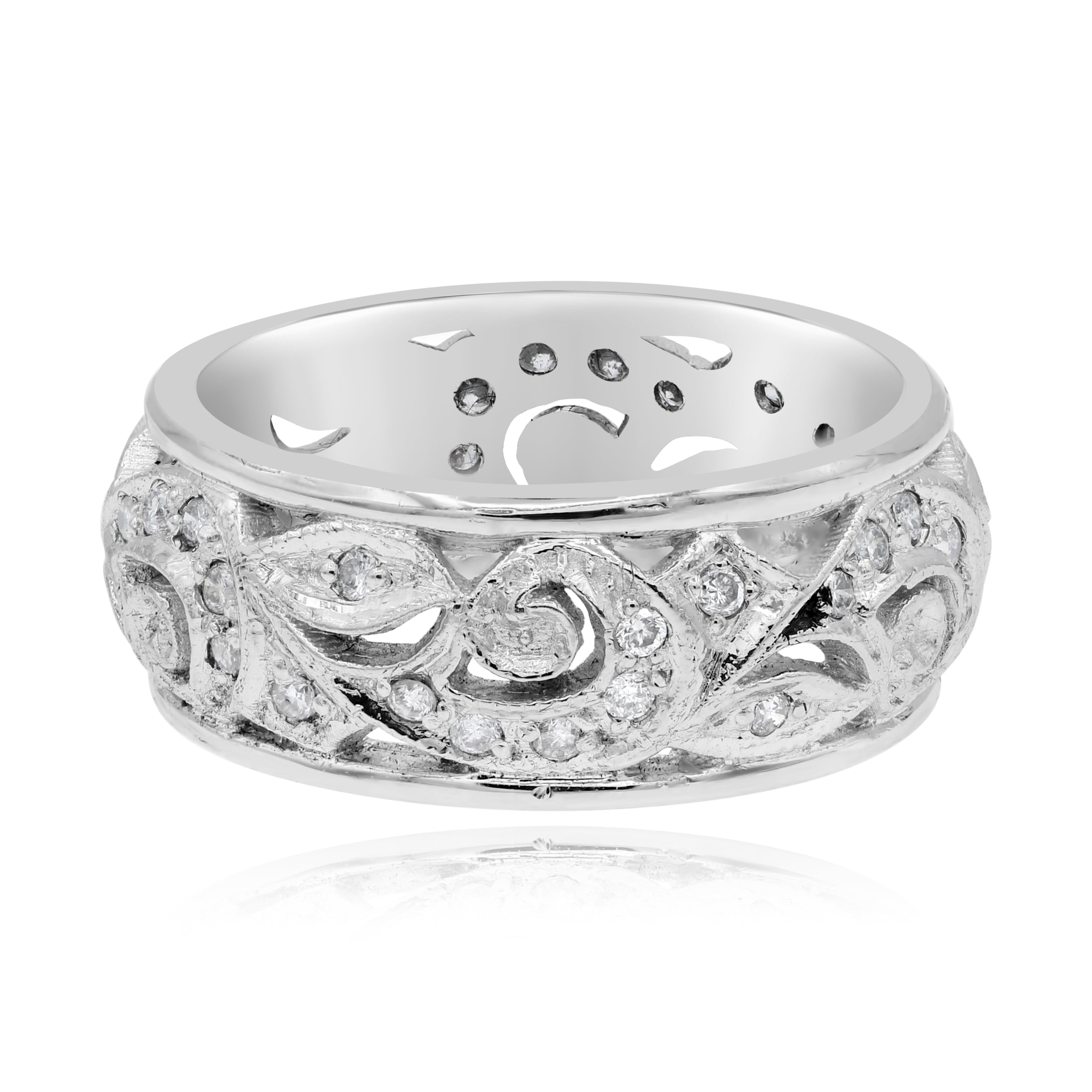0.35 ct. Diamond 14K White Gold Openwork Wide Filigree Ring
