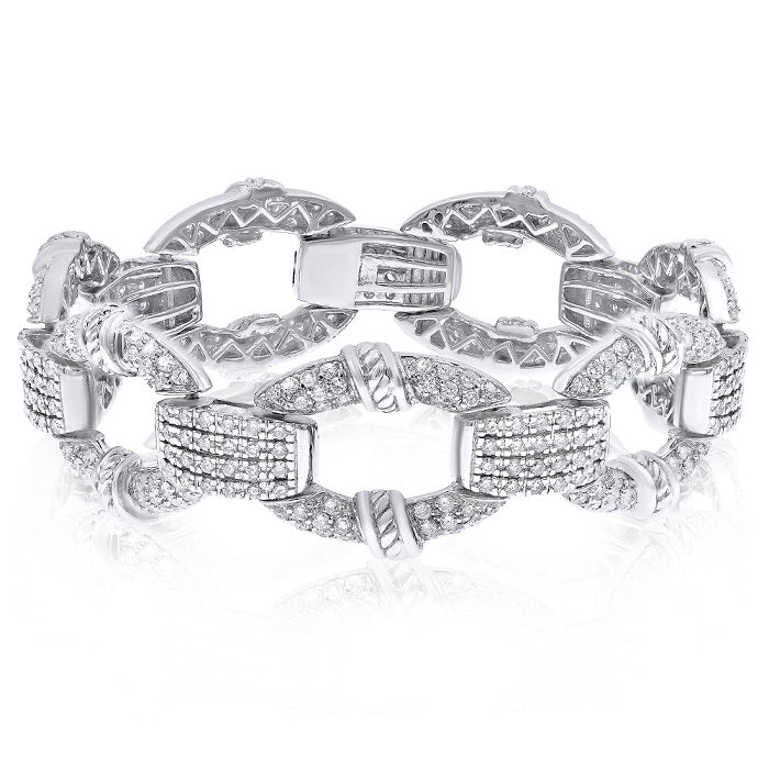 6.58 ct. Diamond 18K White Gold Pave Dome Flat Link Bracelet