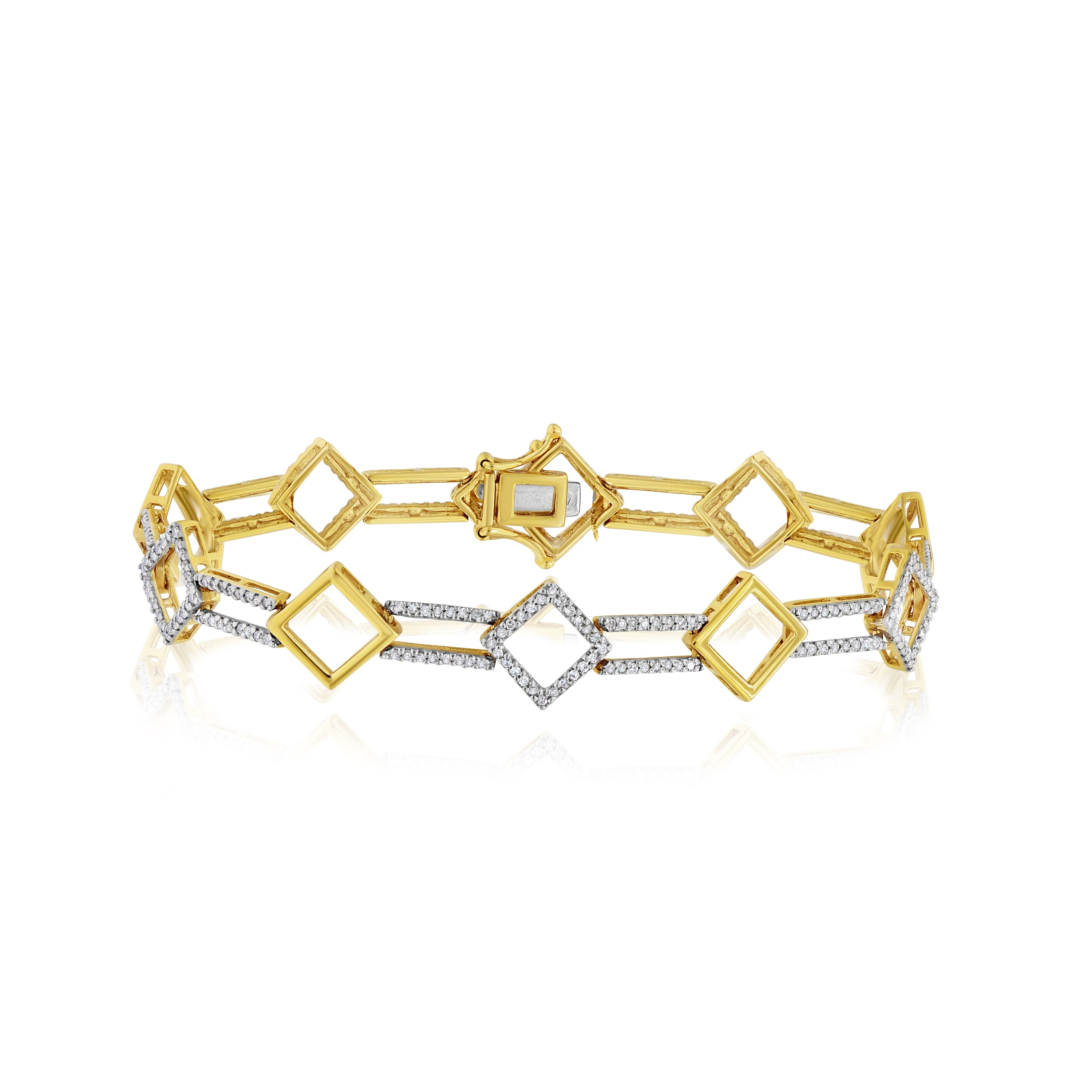 1.09 ct. Diamond 14K Yellow Gold Alternating Square Pave Bracelet