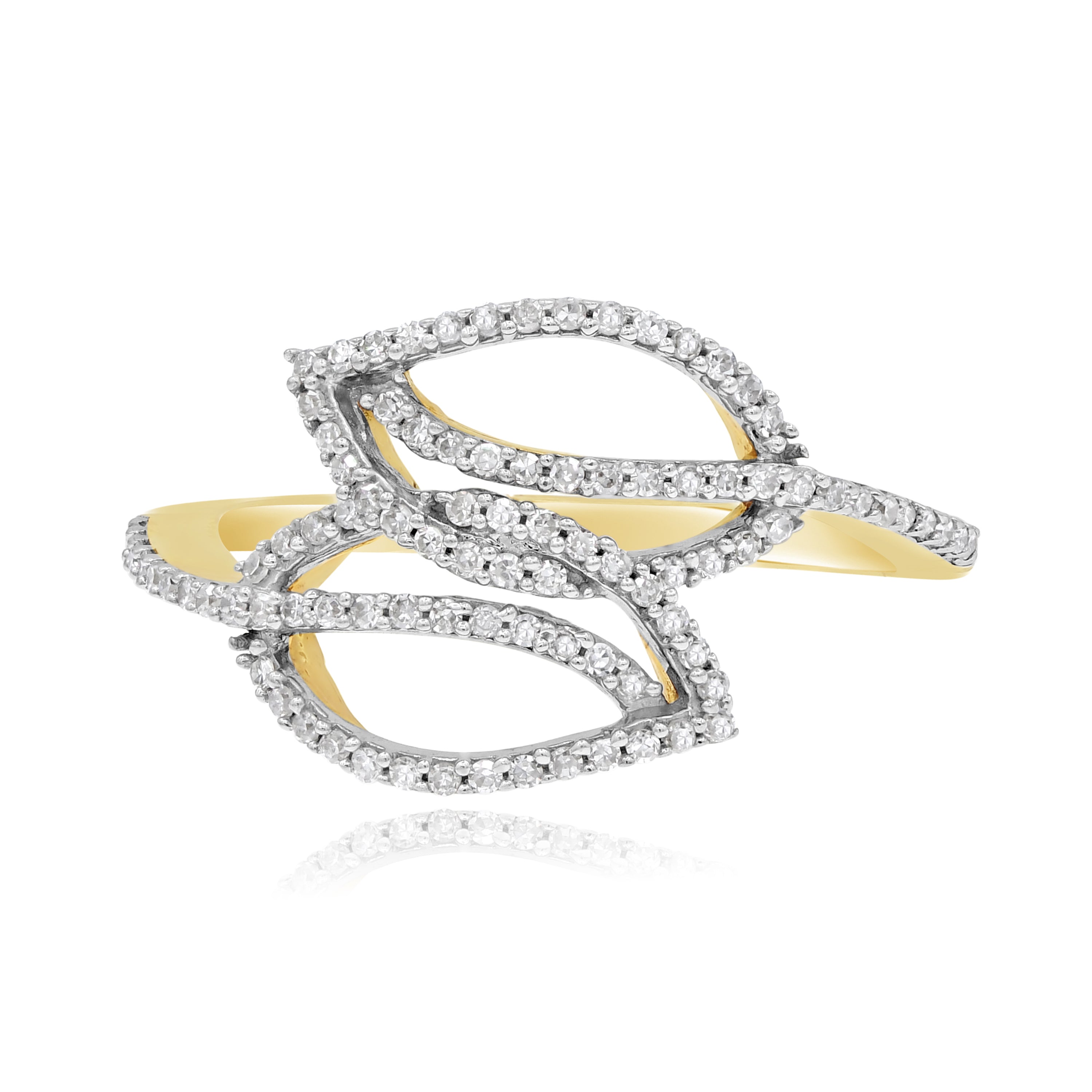 0.3 ct. Diamond 14K Yellow Gold Intertwined Leaf Ring
