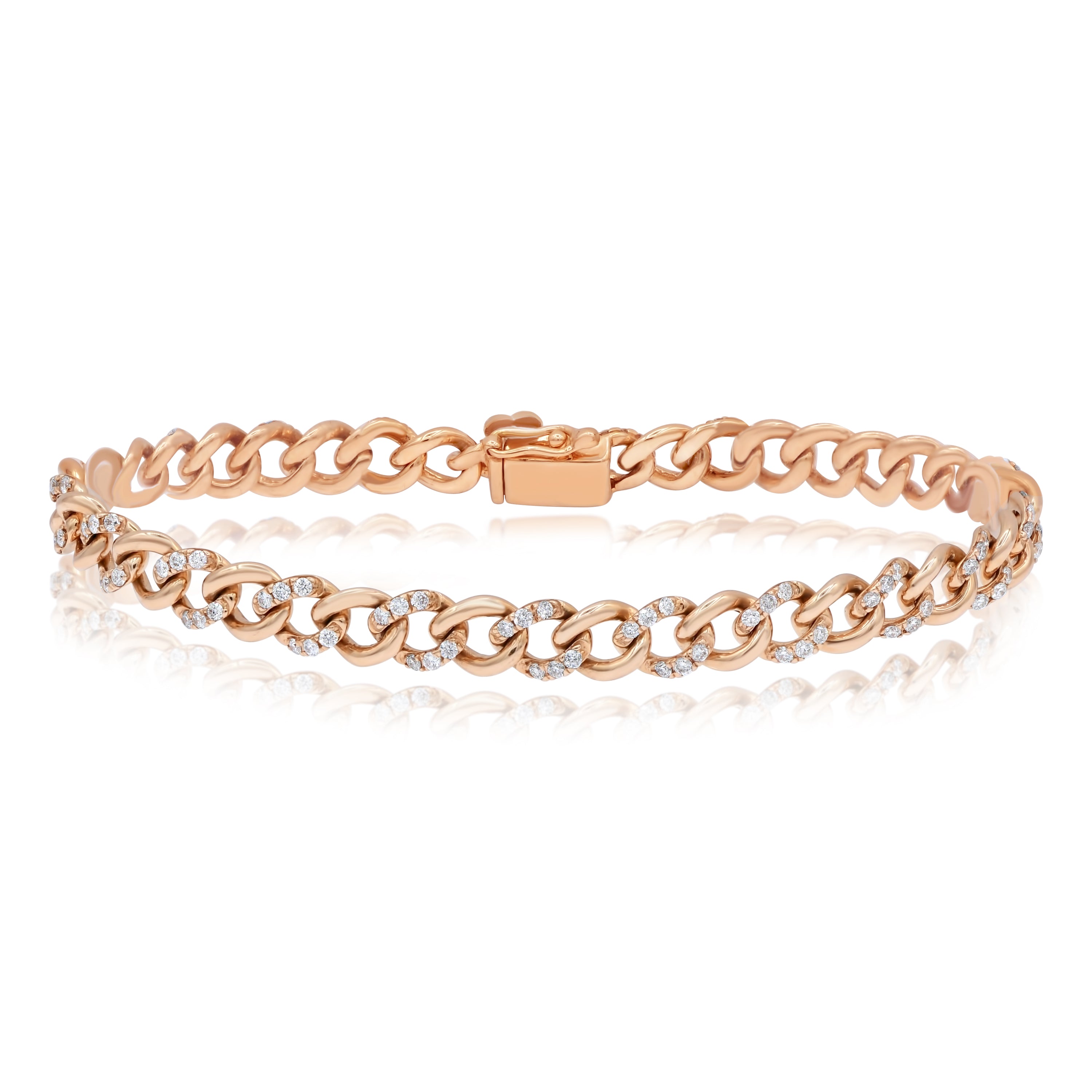 1.27 ct. Diamond 18K Rose Gold Curb Chain Link Bracelet