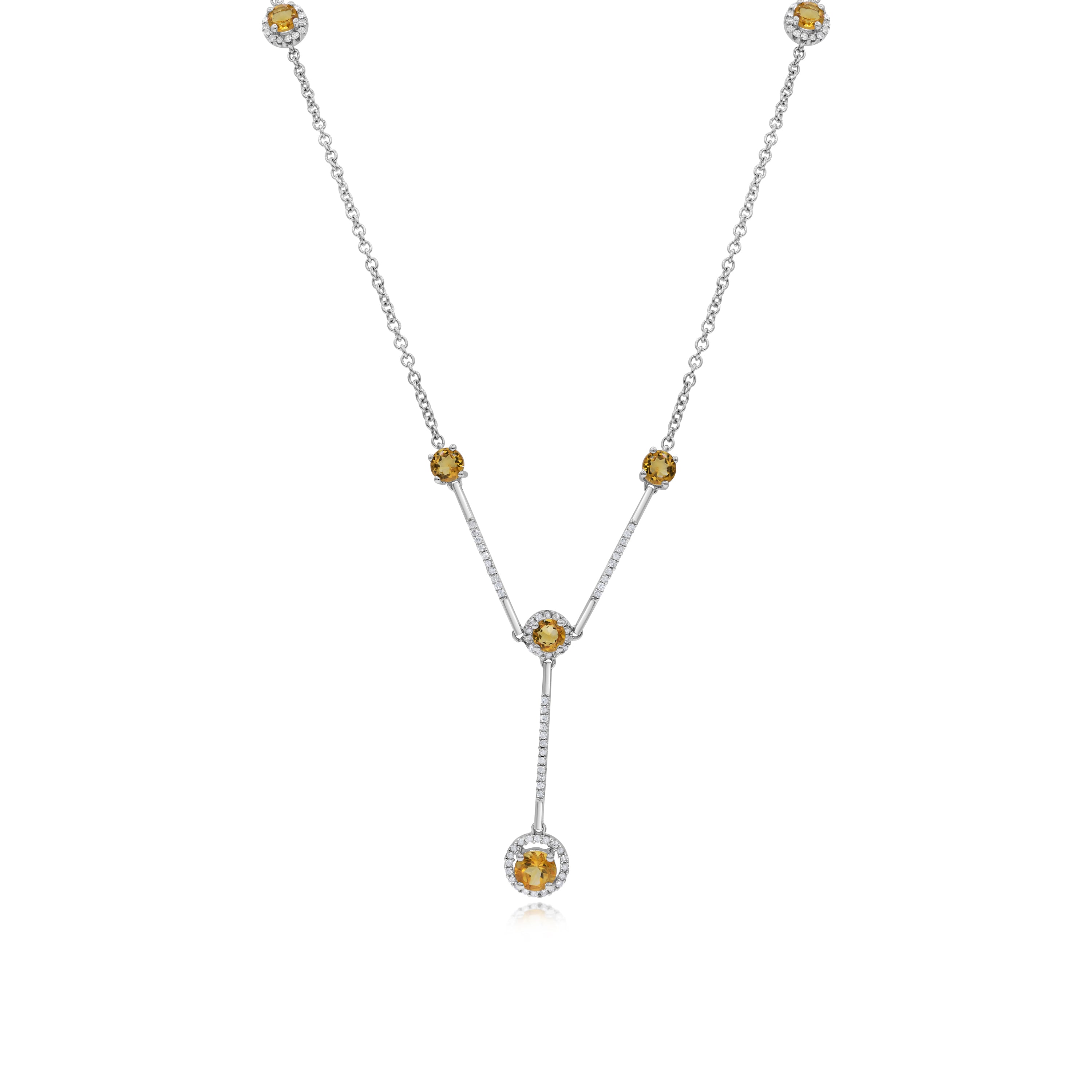 1.83 ct. Citrine & 0.44 ct. Diamond 14K White Gold Stone Station Lariat Y Necklace