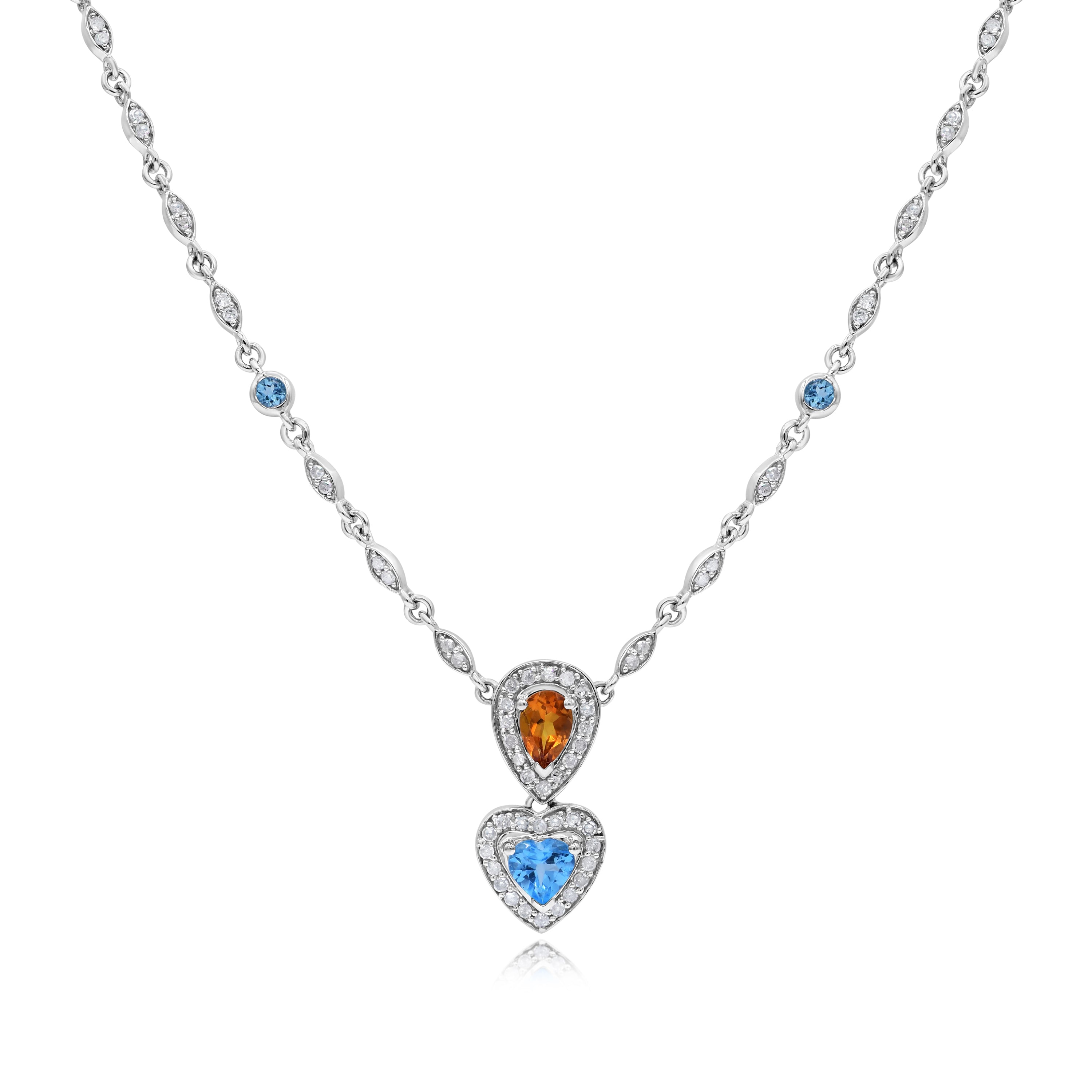 1.09 ct. Amethyst & 0.9 ct. Diamond 14K White Gold Teardrop Heart Pendant Necklace