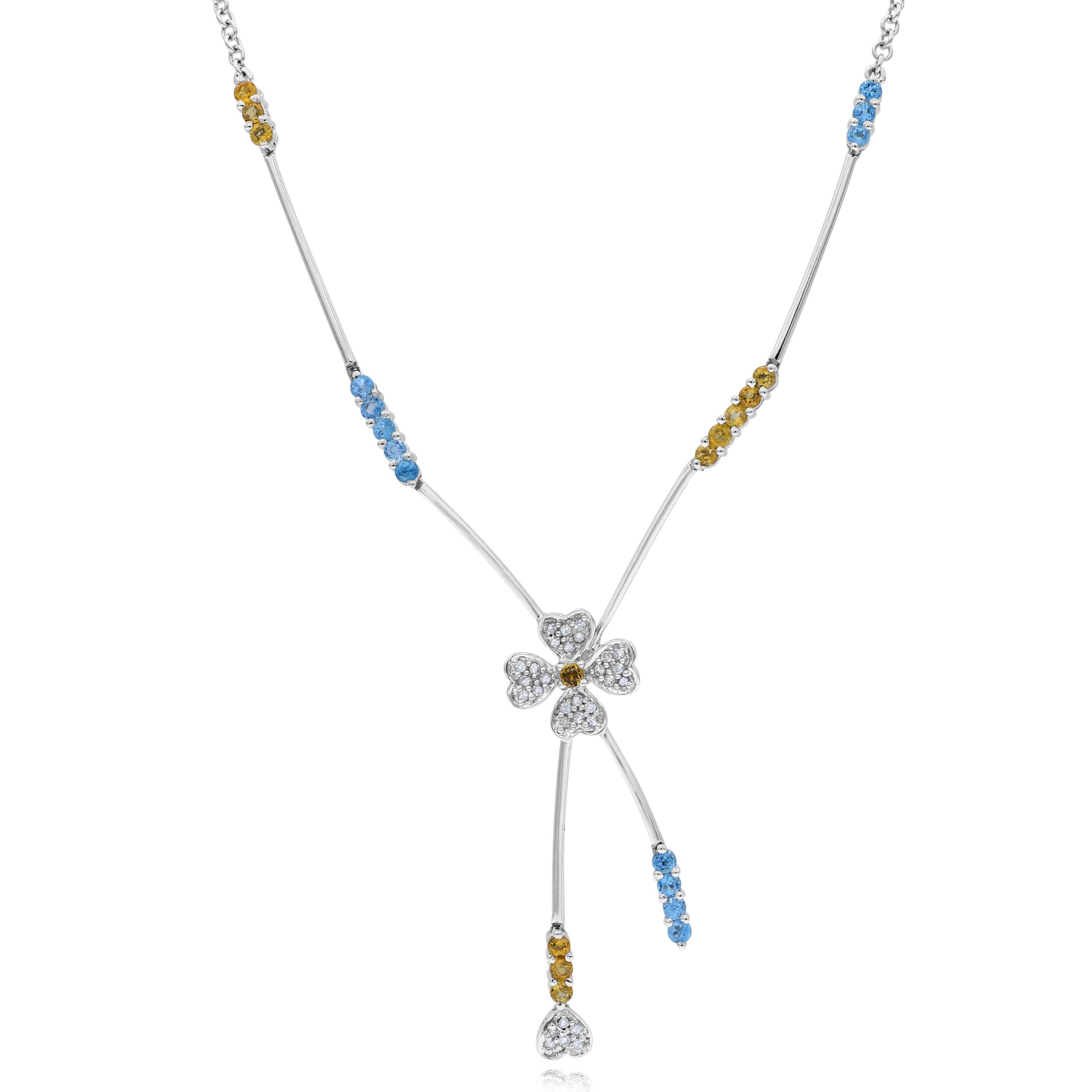 0.42 ct. Citrine, 0.52 ct. Topaz & 0.16 ct. Diamond 14K White Gold Heart Flower Pendant Lariat Y Necklace