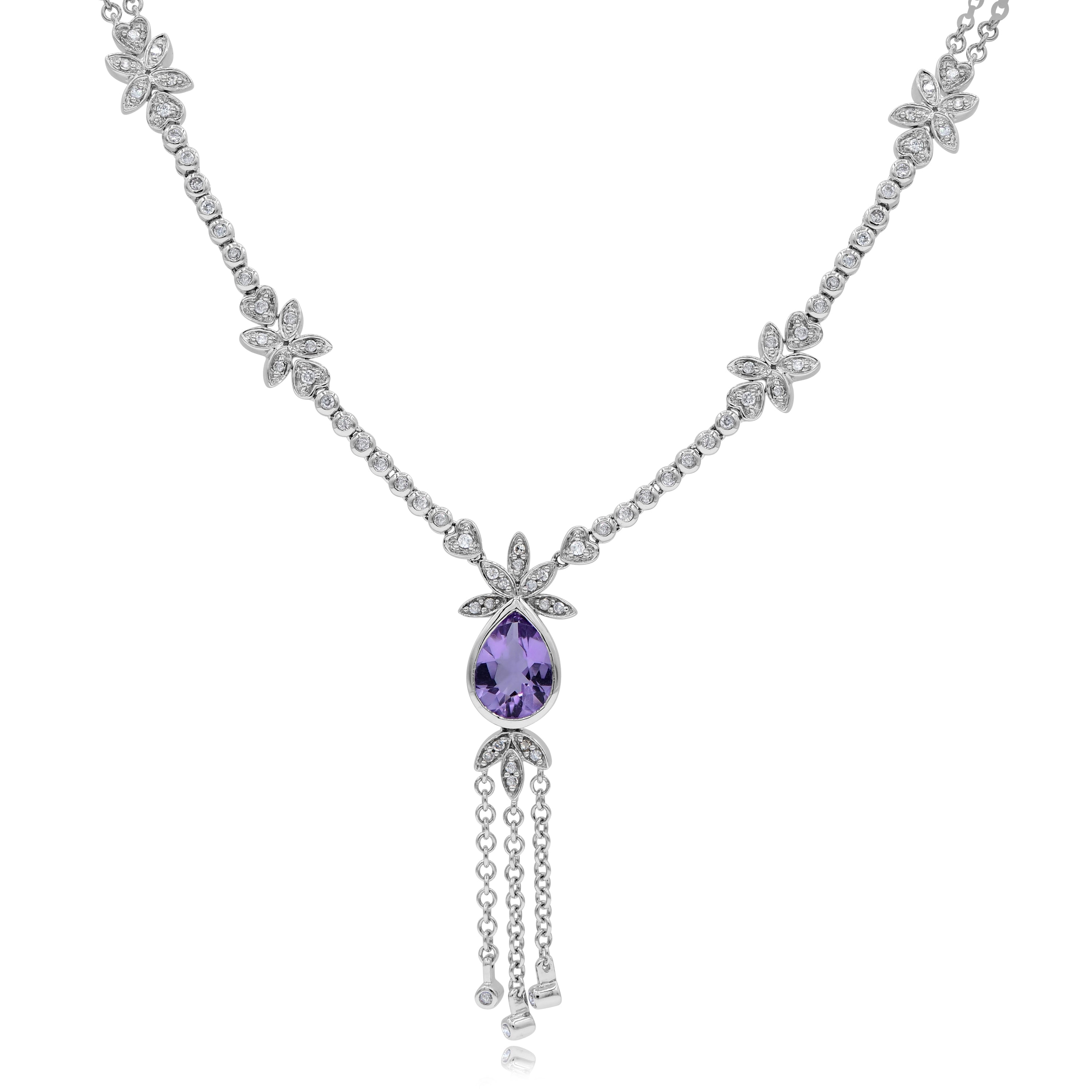 1.72 ct. Amethyst & 0.51 ct. Diamond 14K White Gold Negligee Necklace