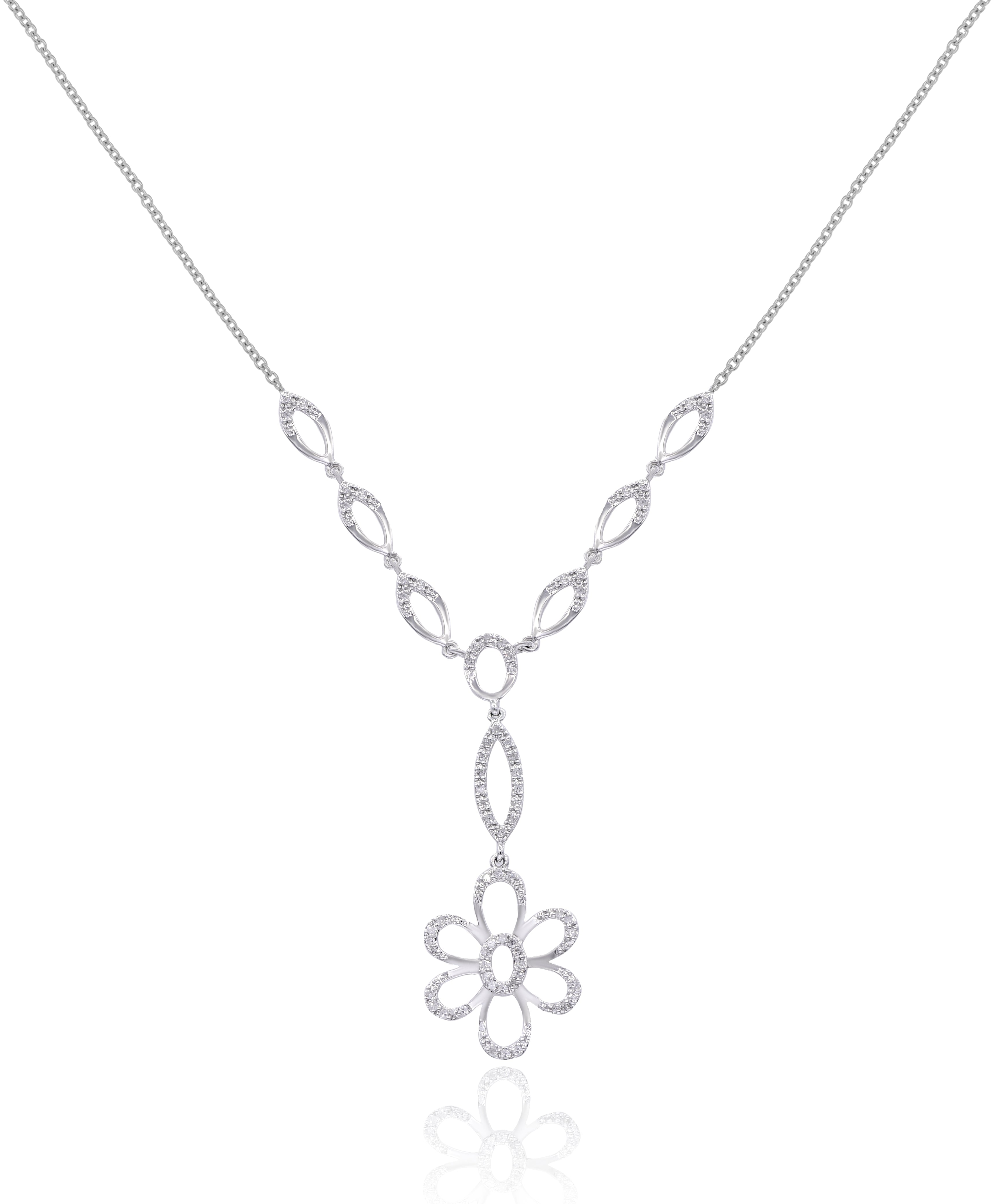 0.31 ct. Diamond 14K White Gold Pear-Shaped Ornate Flower Necklace