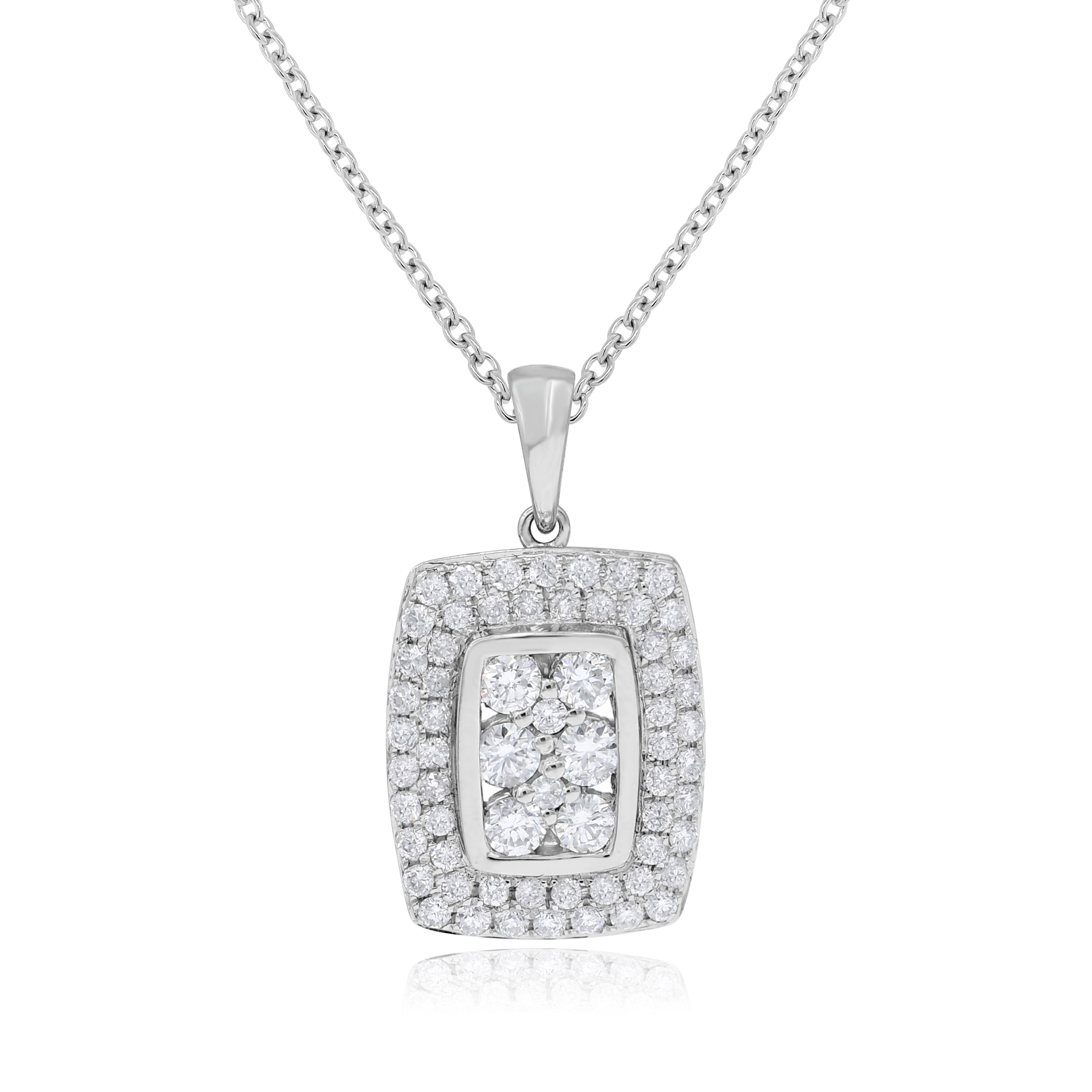 0.97 ct. Diamond 14K White Gold Halo Pave Cluster Rectangle Pendant