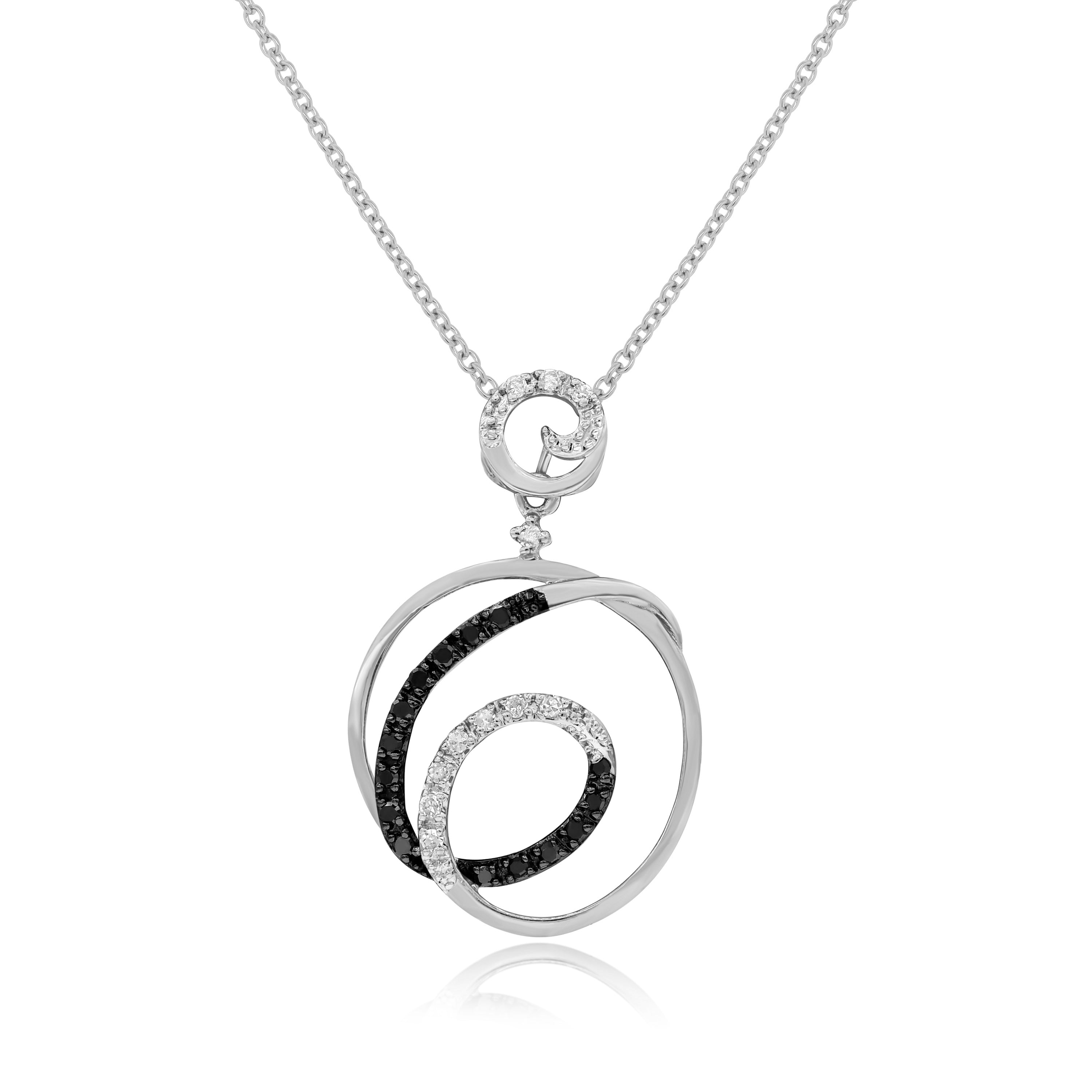 0.18 ct. Black & White Diamond 14K White Gold Interlocking Spiral Wave Pendant