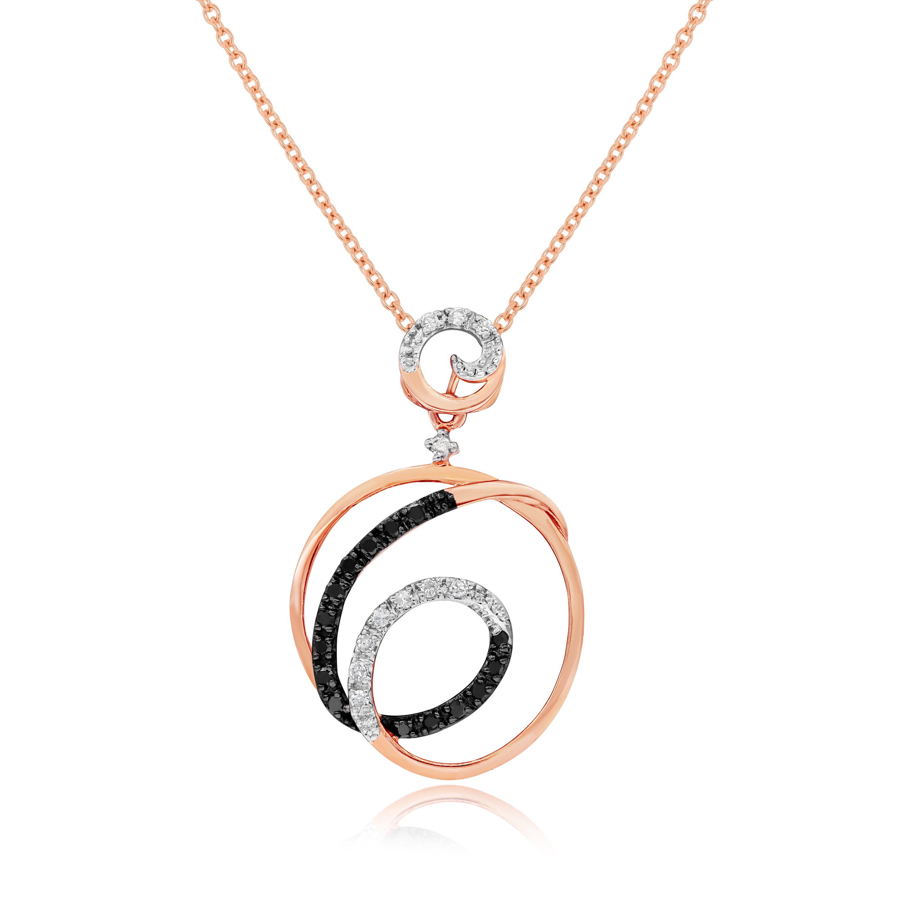 0.18 ct. Black & White Diamond 14K Rose Gold Interlocking Spiral Wave Pendant