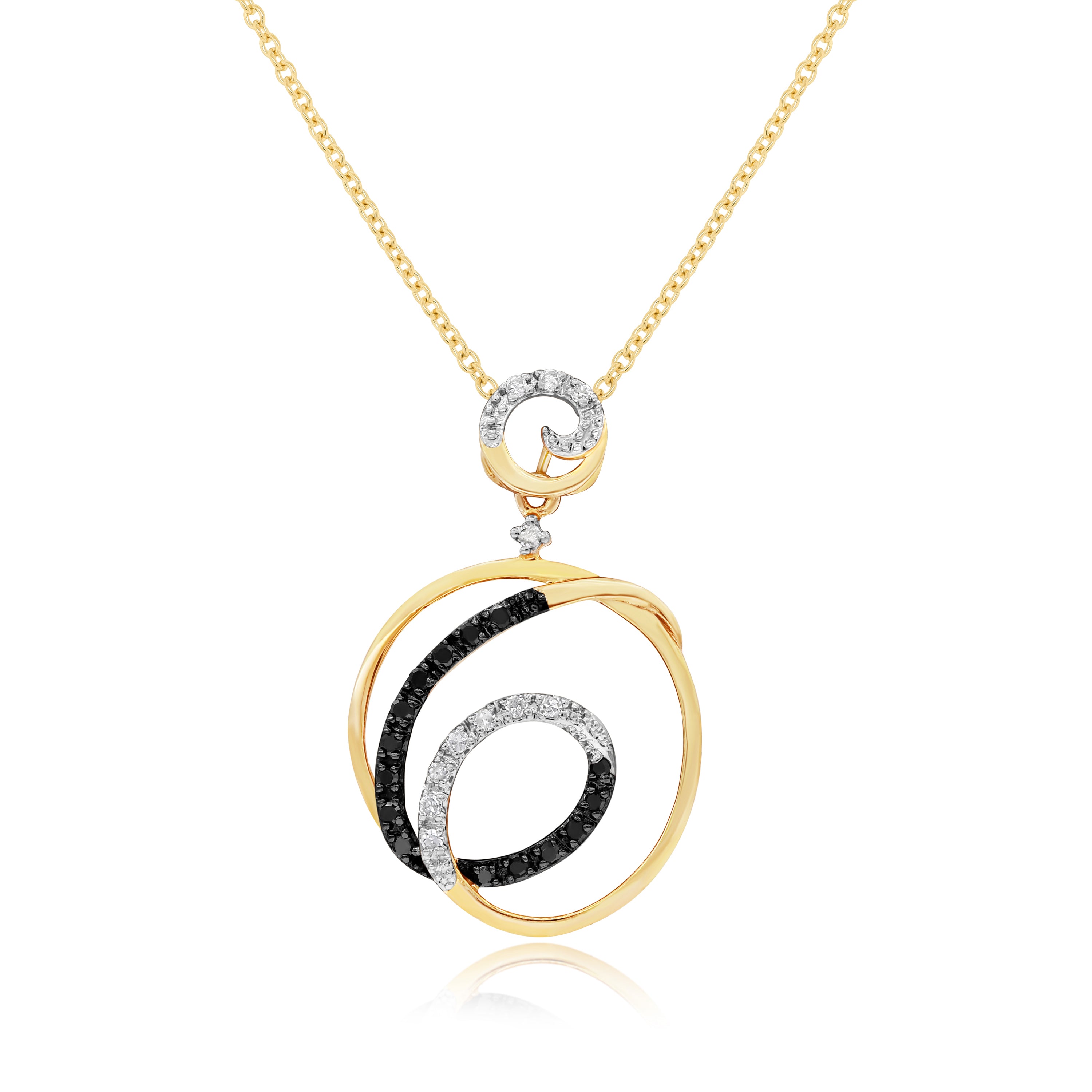 0.19 ct. Black & White Diamond 14K Yellow Gold Interlocking Spiral Wave Pendant