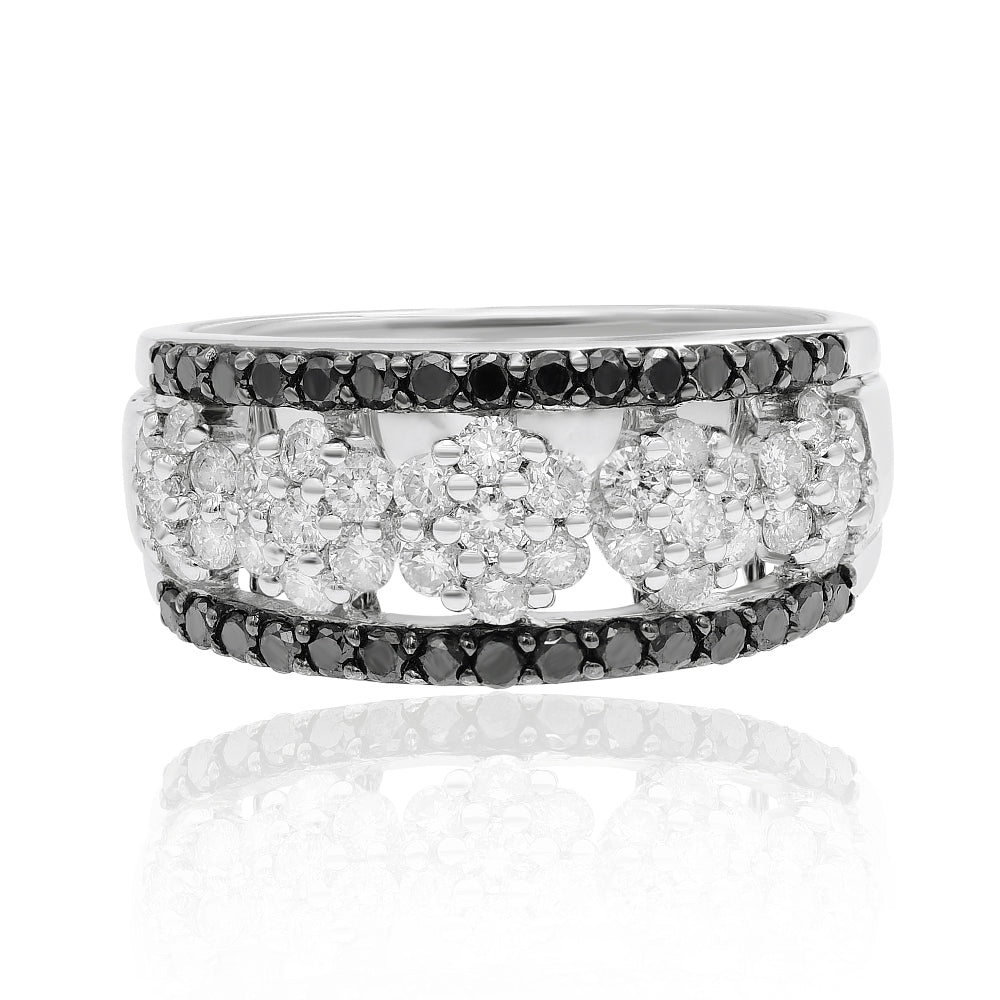 1.46 ct. Black & White Diamond 14K White Gold Flower Band
