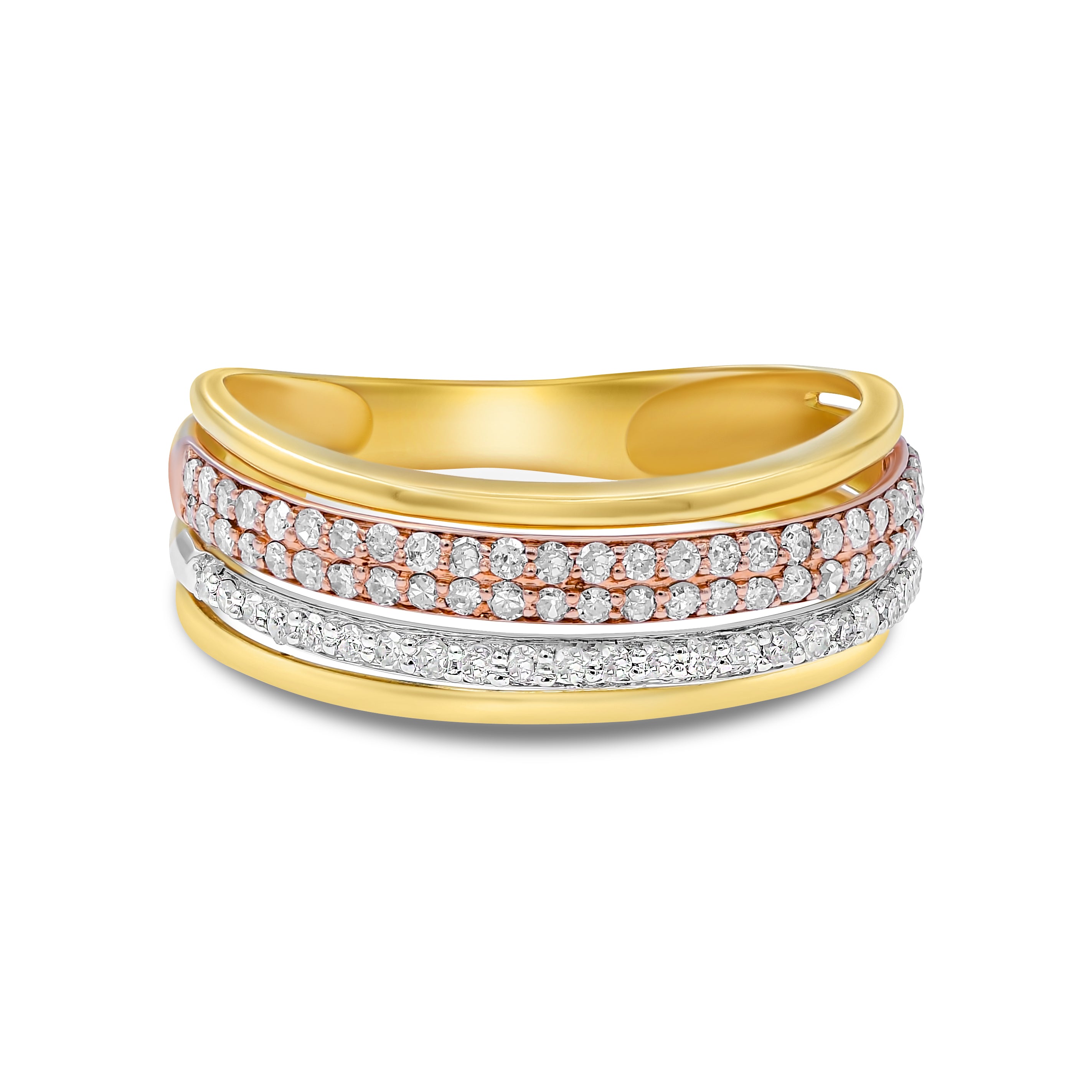 0.46 ct. Diamond 14K Three Tone Gold Milti-Row Band
