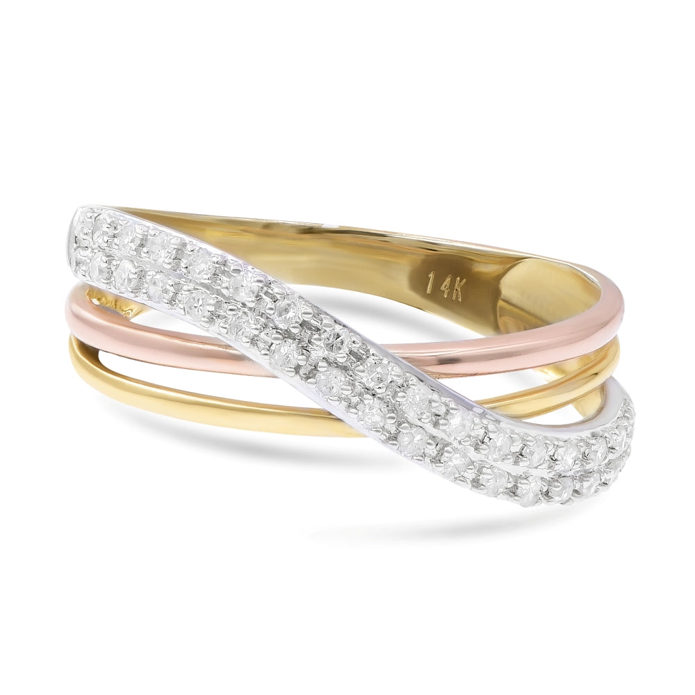 0.22 ct. Diamond 14K Three-Tone Gold Layered Crossover Ring