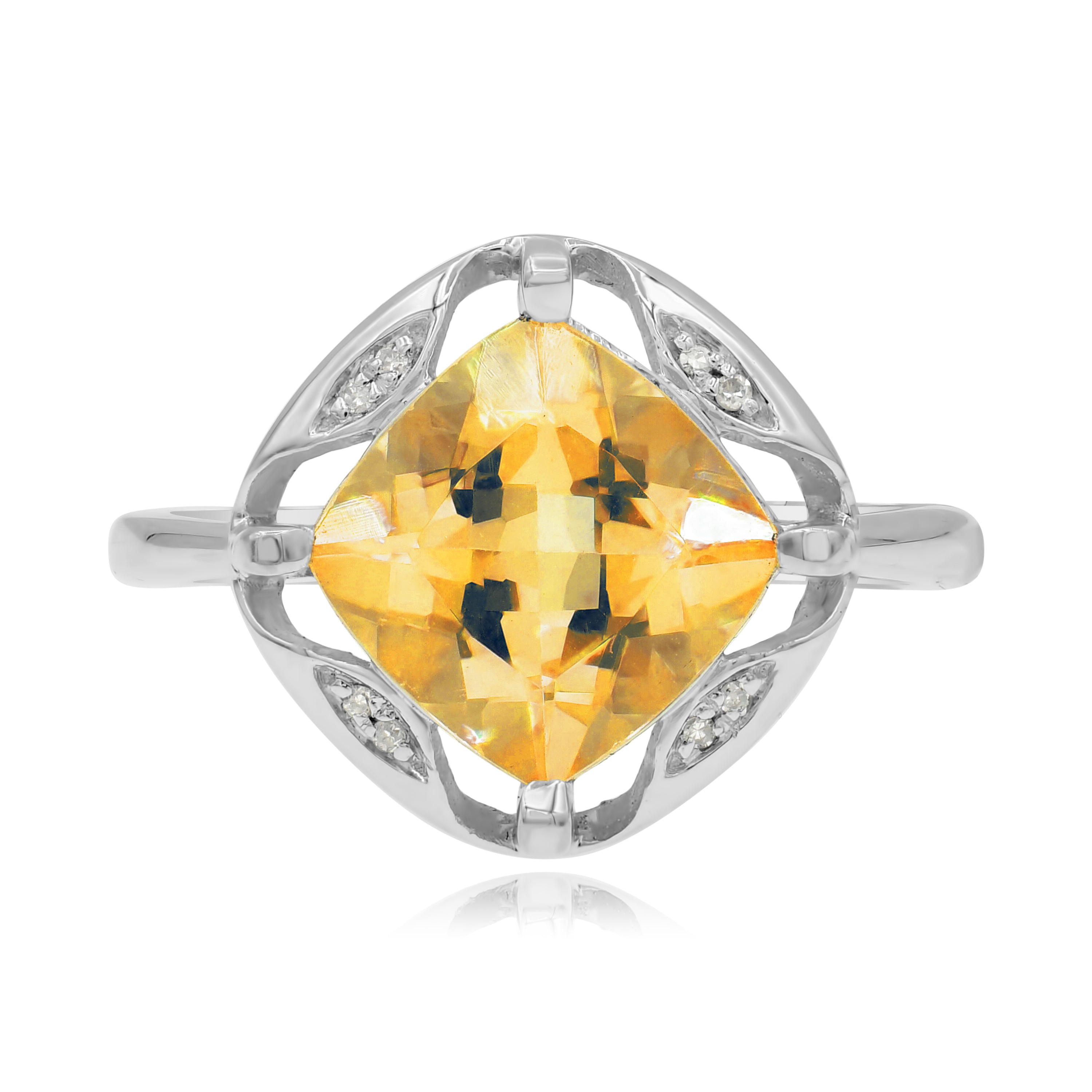 0.02 ct. Diamond & 2.3 ct. Yellow Cubic Zirconic 14K White Gold Ring
