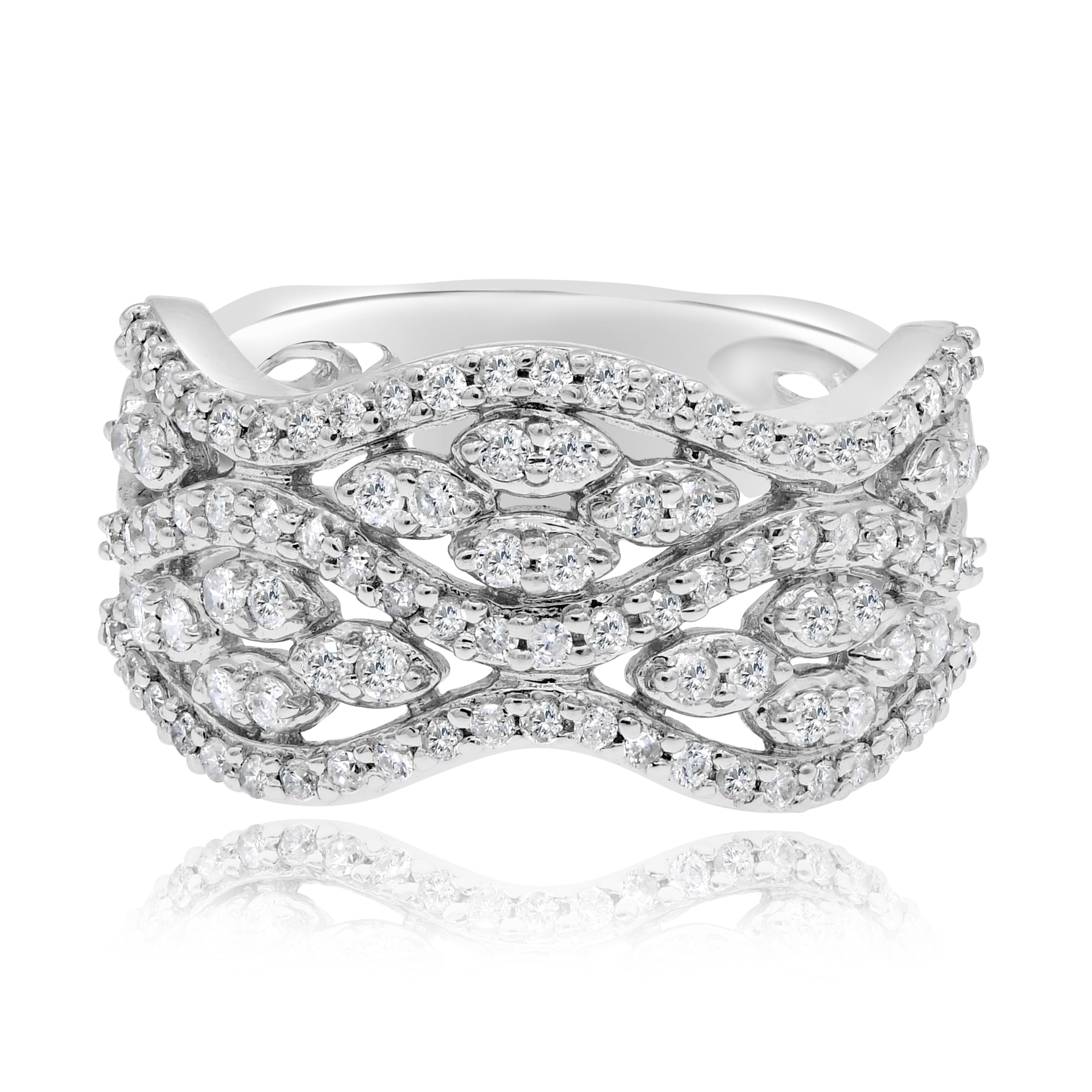 0.85 ct. Diamond 14K White Gold Triple Wave Twist Bezel Ring