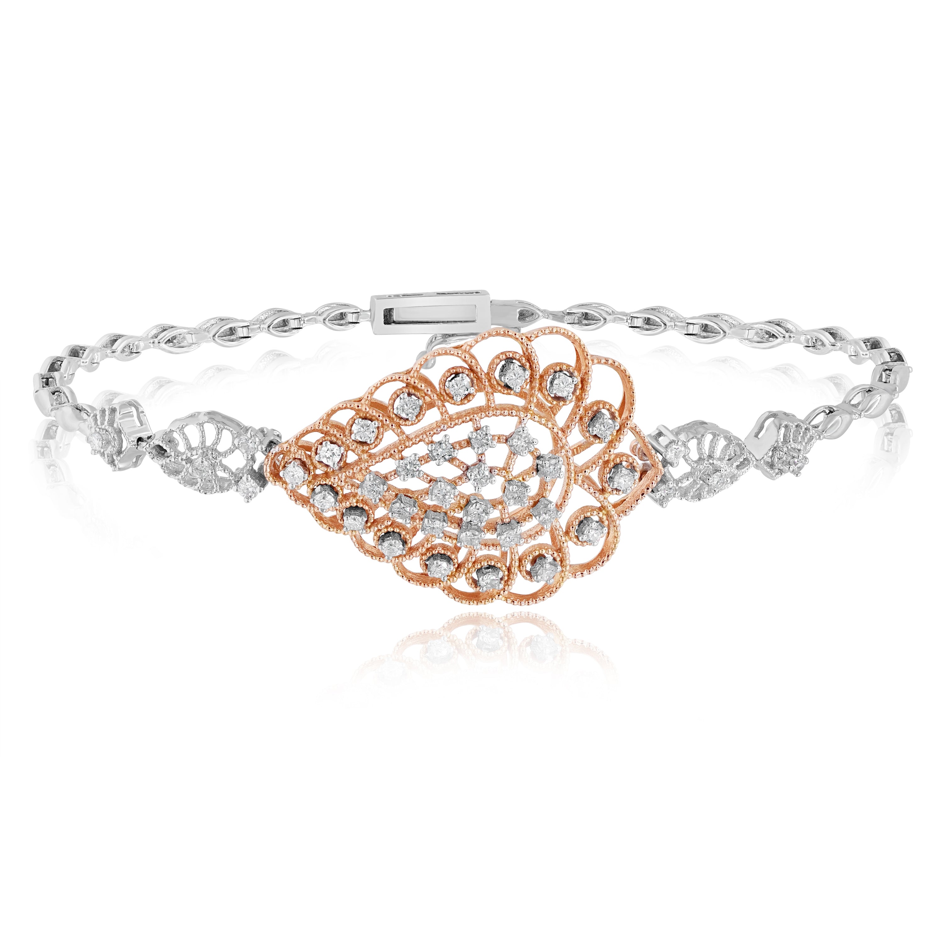 0.89 ct. Diamond 18K Two Tone Gold Leaf Swirl Bracelet