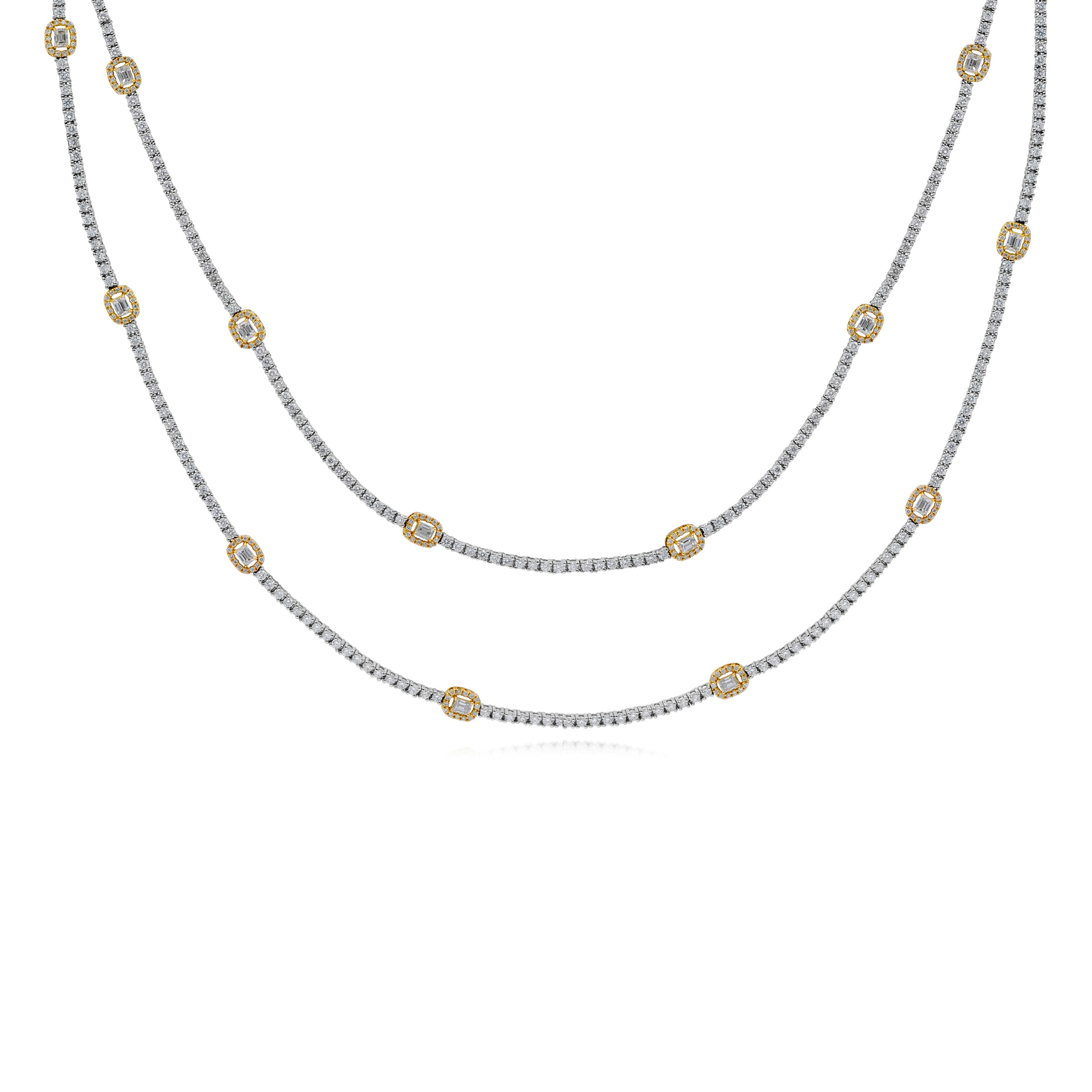 10.99 ct. Diamond 18K Two Tone Gold Stone Station Tennis Necklace 32"