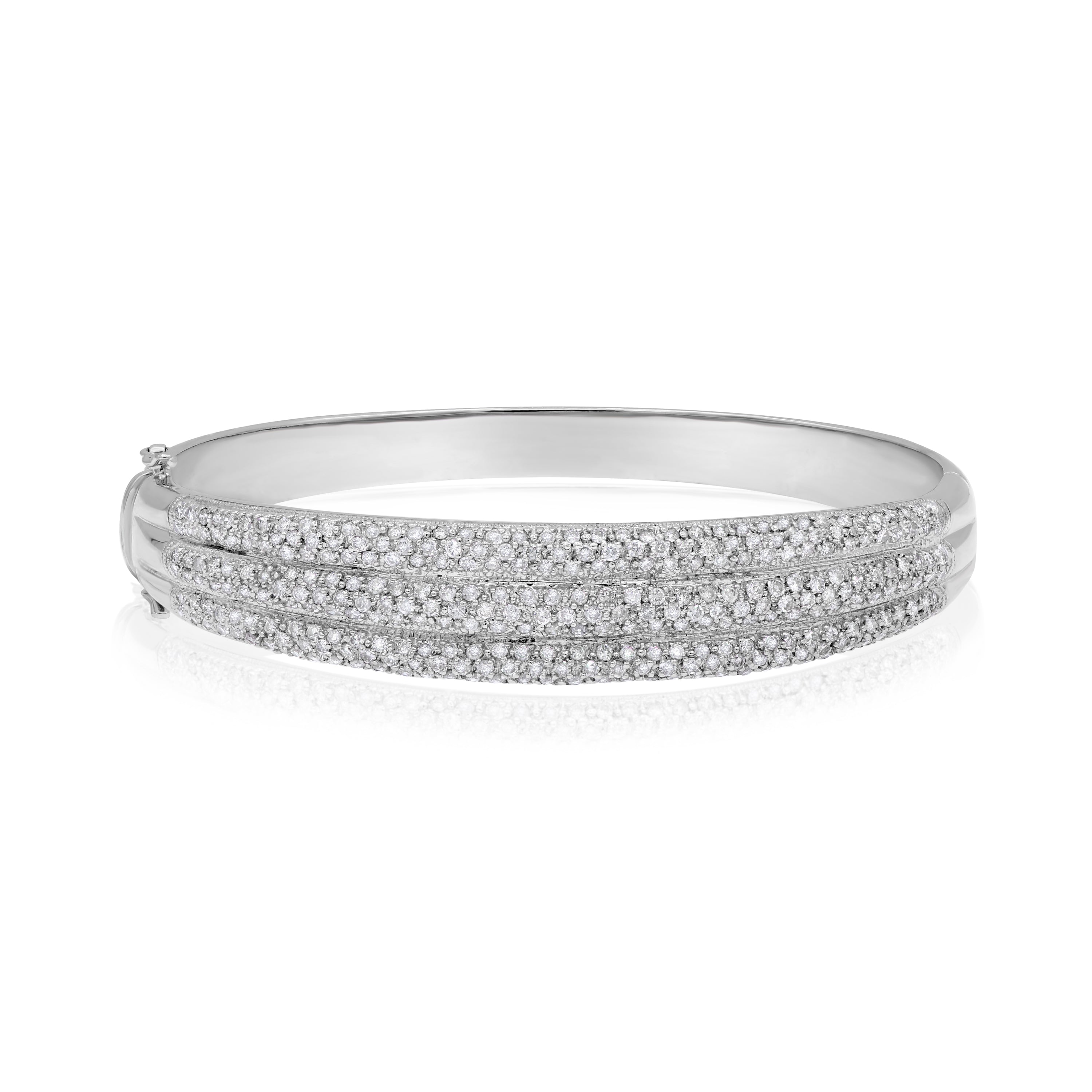 2.45 ct. Diamond 14K White Gold 3 Rows Hinged Bangle Bracelet