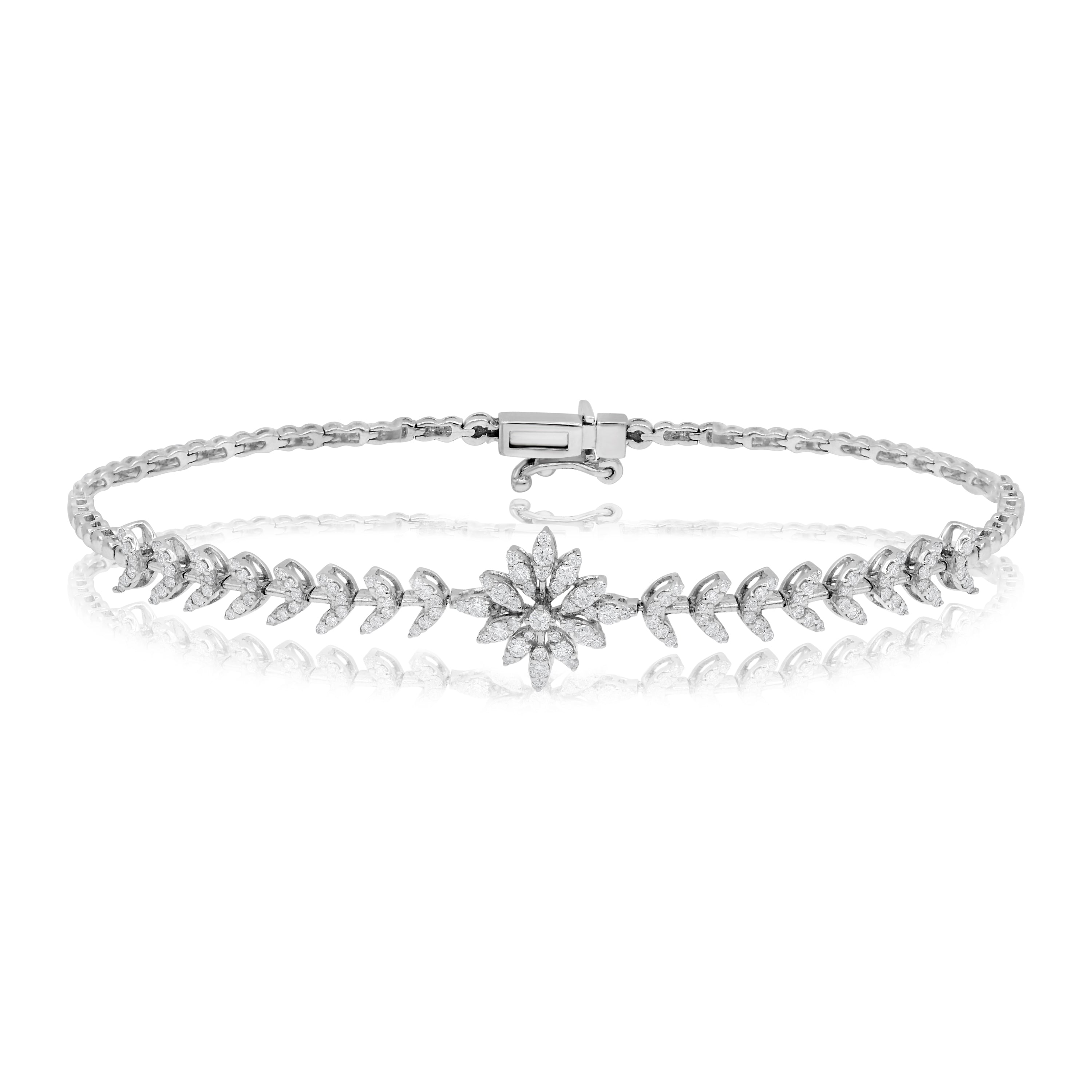 1.26 ct. Diamond 18K White Gold Flower Bracelet