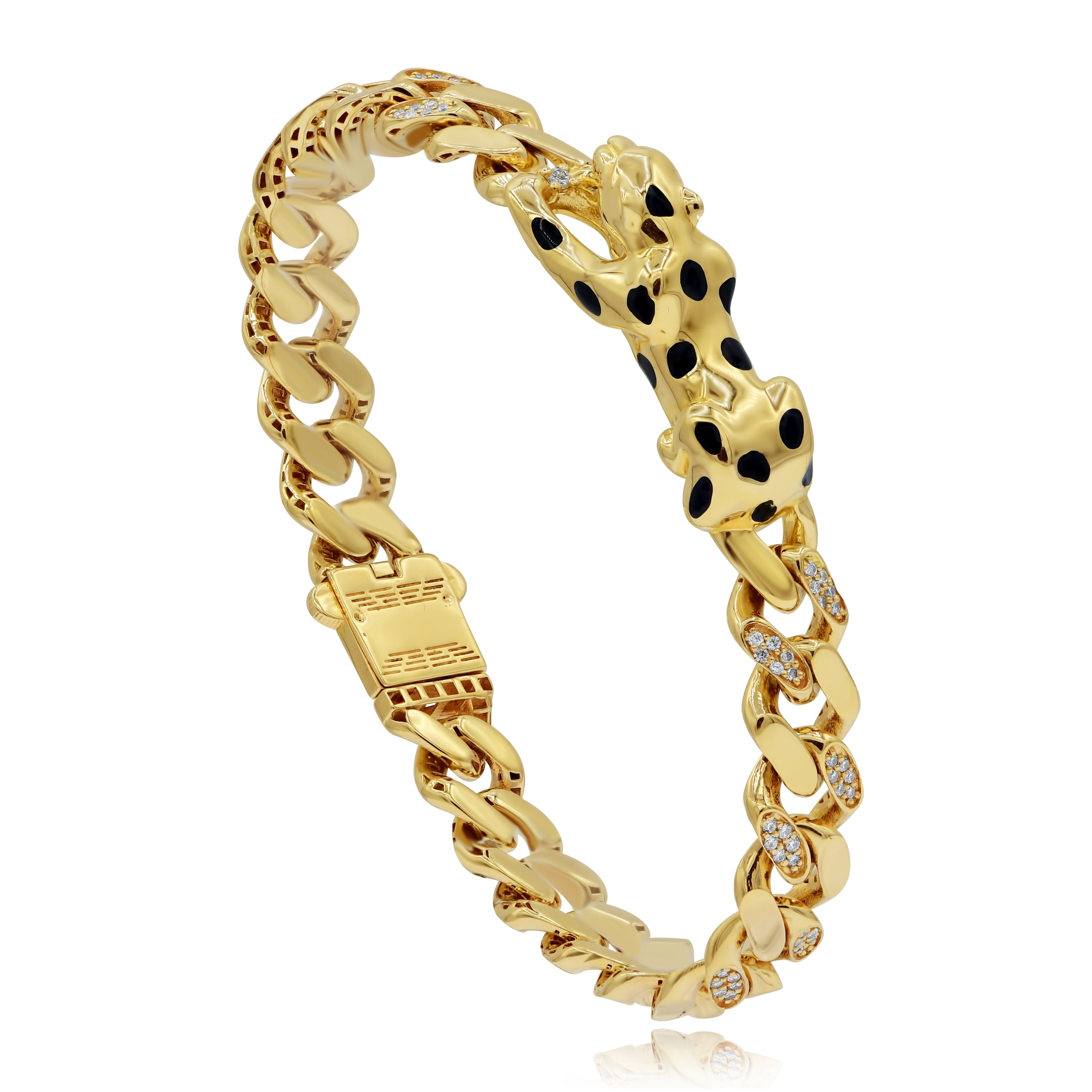 0.66 ct. Diamond & 0.02 ct. Sapphire 14K Yellow Gold Jaguar Link Bracelet